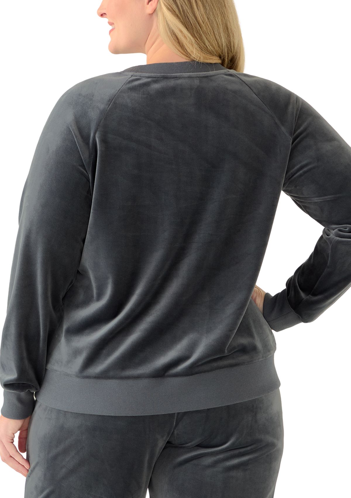 Plus Size Velour Crew Neck Pullover