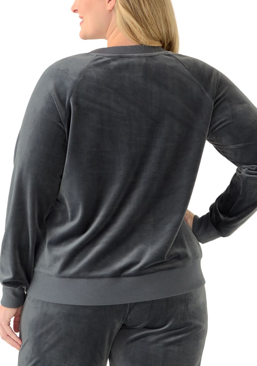 Plus Size Velour Crew Neck Pullover