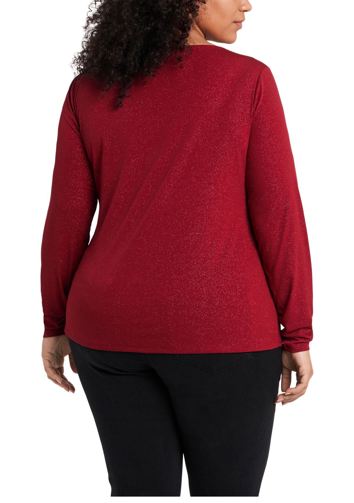 Plus Size Long Sleeve Sparkle Asymmetrical Cut Out Top