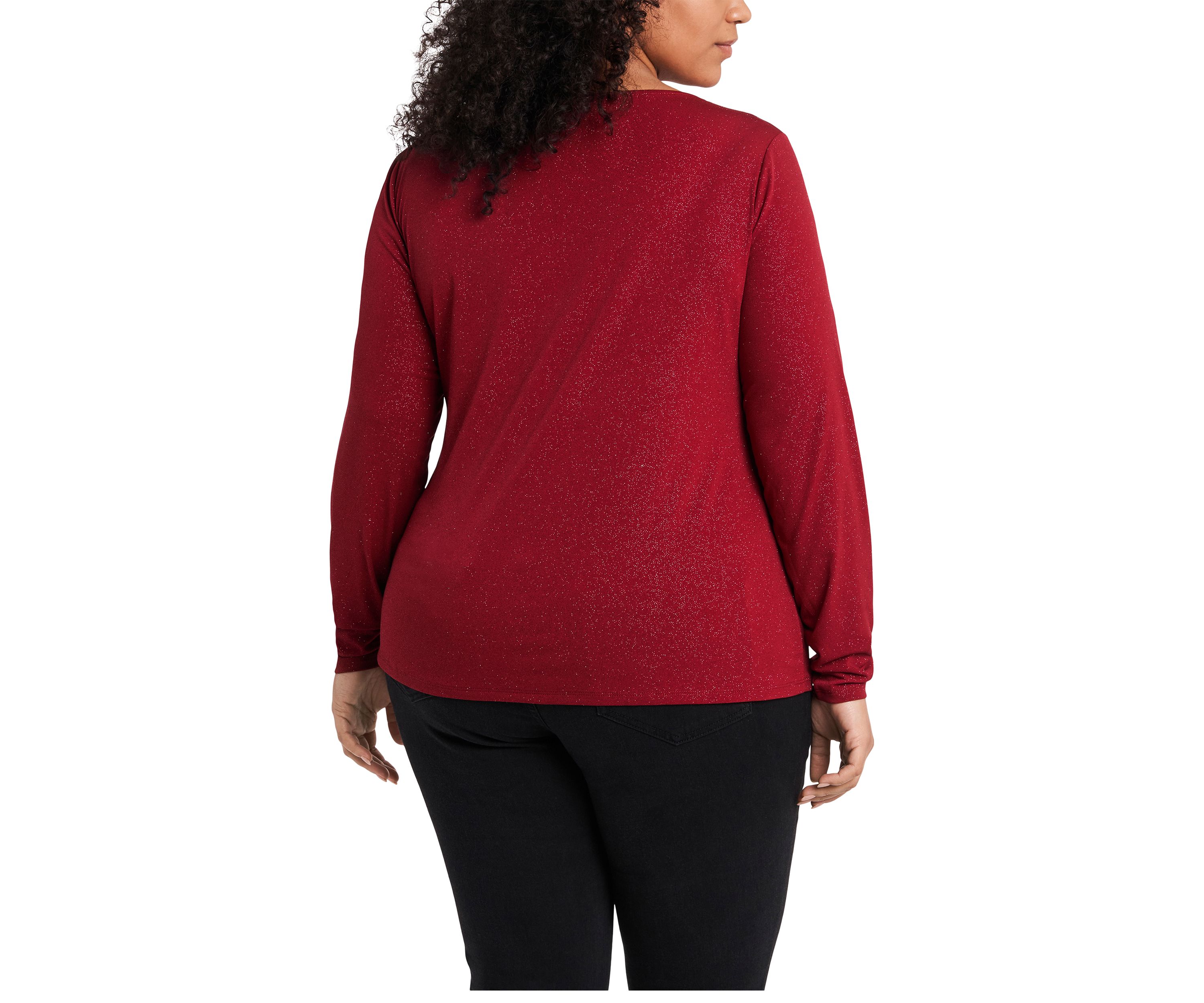 Plus Size Long Sleeve Sparkle Asymmetrical Cut Out Top