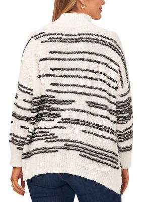 Plus Drop Shoulder Striped Turtleneck Sweater