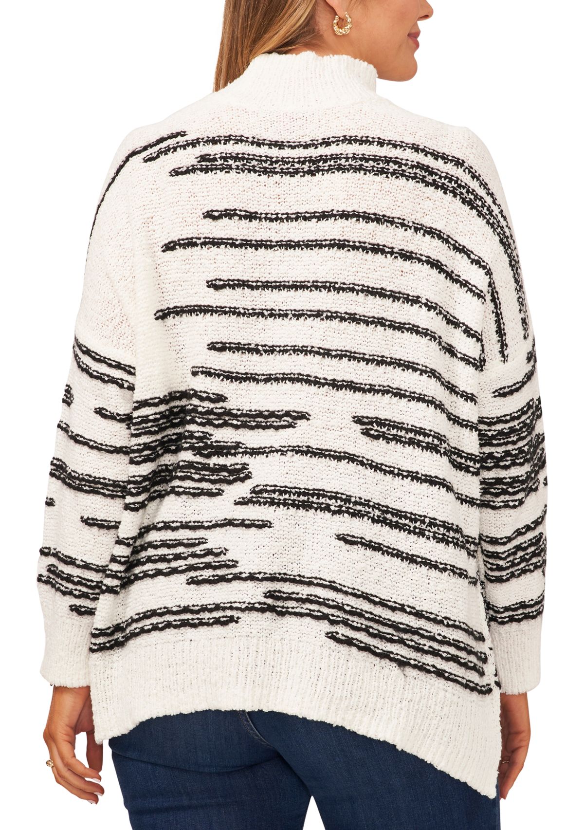 Plus Size Drop Shoulder Striped Turtleneck Sweater 