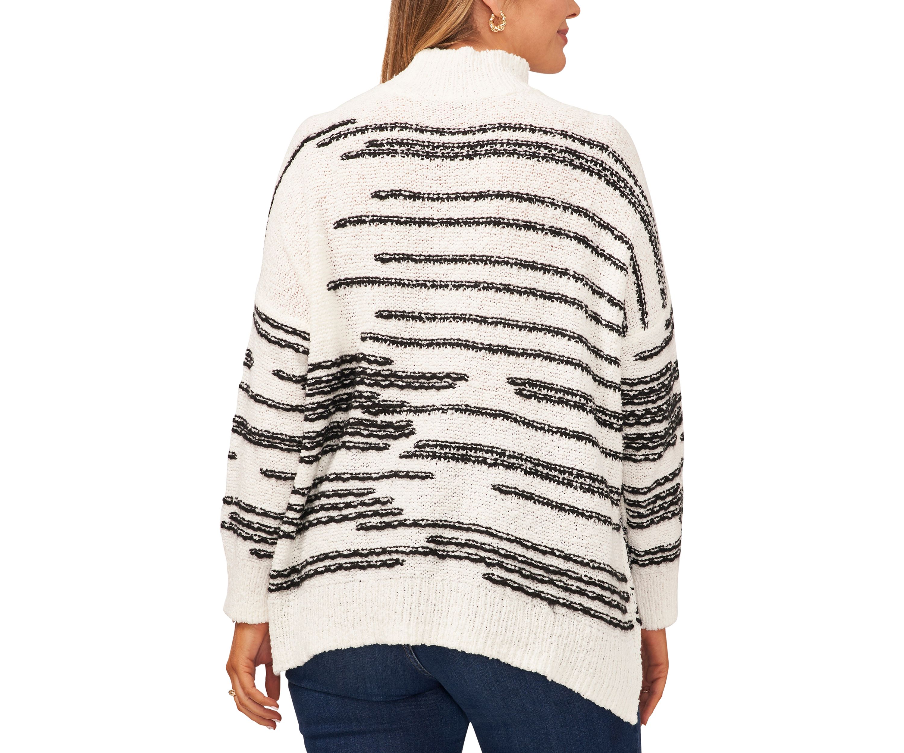 Plus Size Drop Shoulder Striped Turtleneck Sweater 