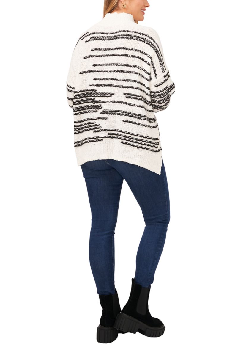 Plus Size Drop Shoulder Striped Turtleneck Sweater 