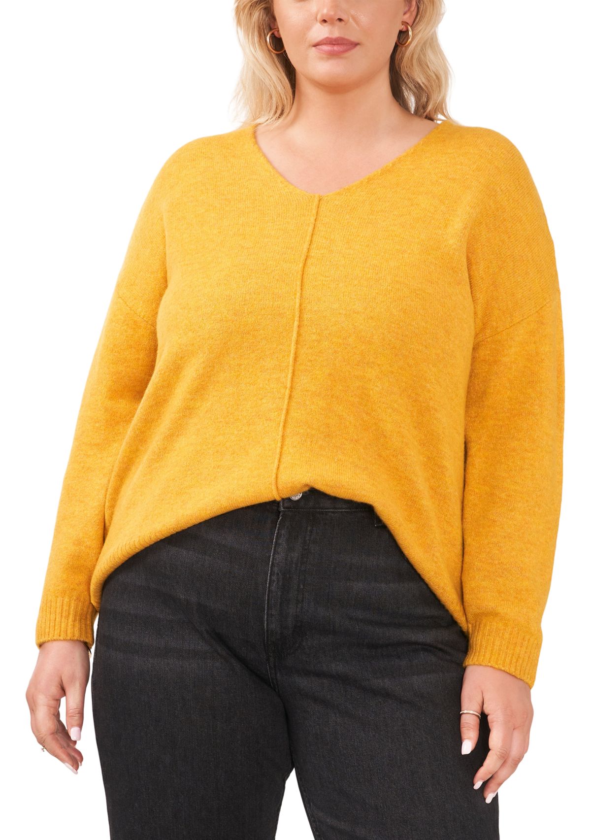 Plus Size Drop Shoulder Sweater with Exposed Seam 