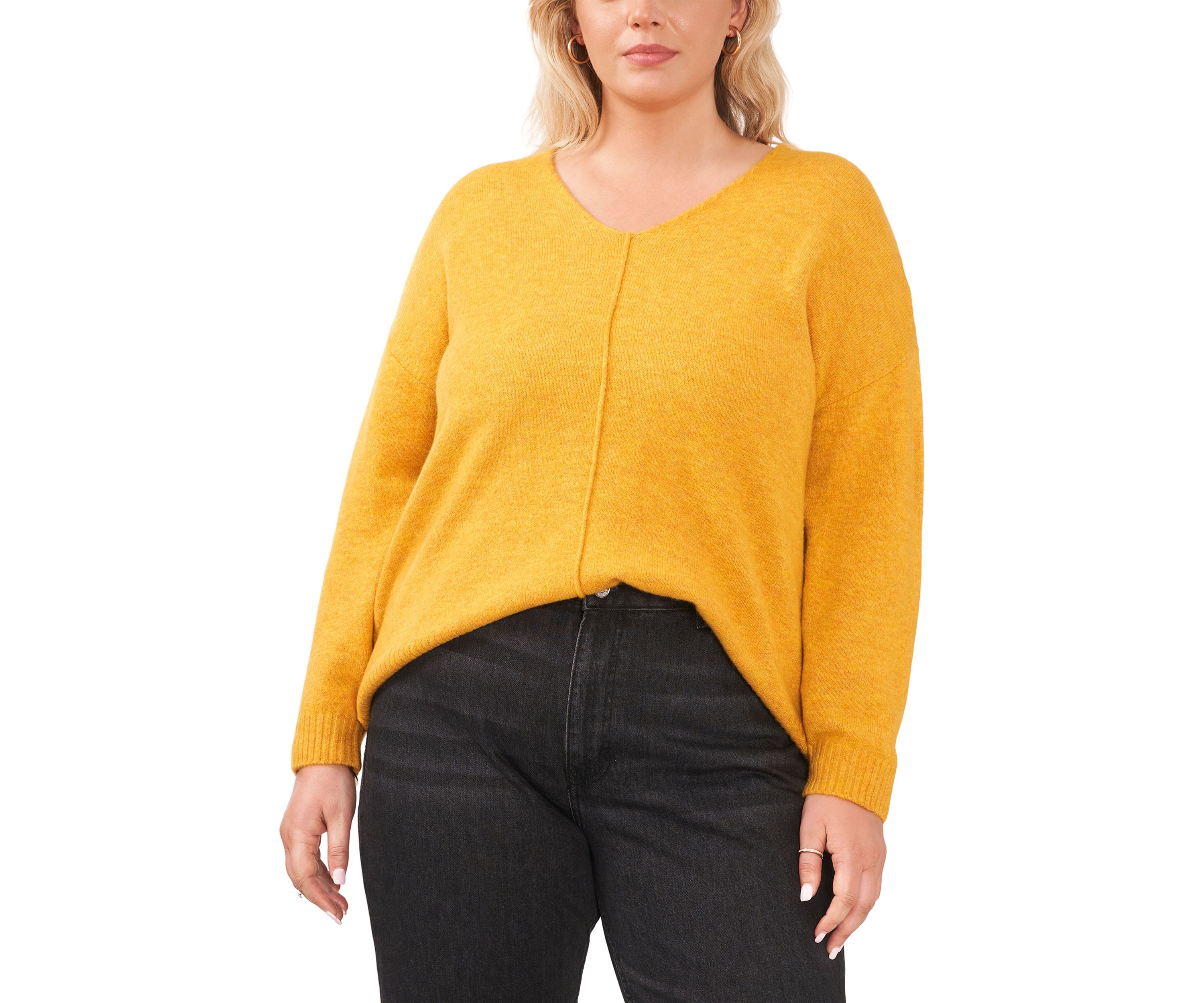 Plus Size Drop Shoulder Sweater with Exposed Seam 