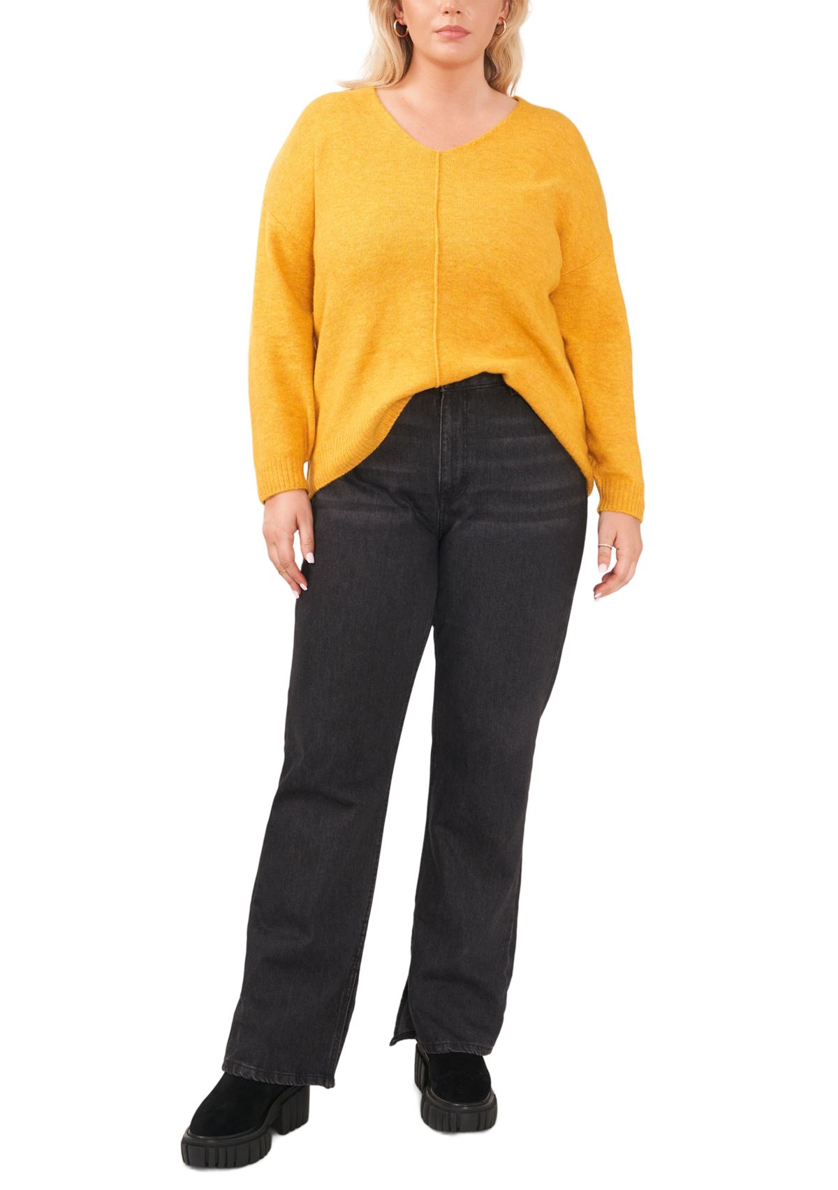 Plus Size Drop Shoulder Sweater with Exposed Seam 