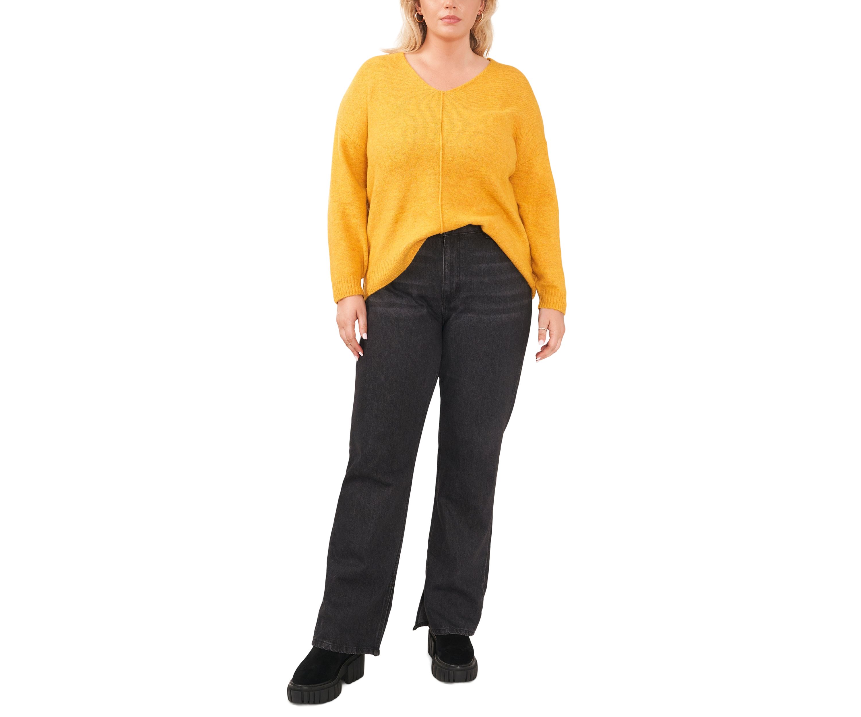 Plus Size Drop Shoulder Sweater with Exposed Seam 
