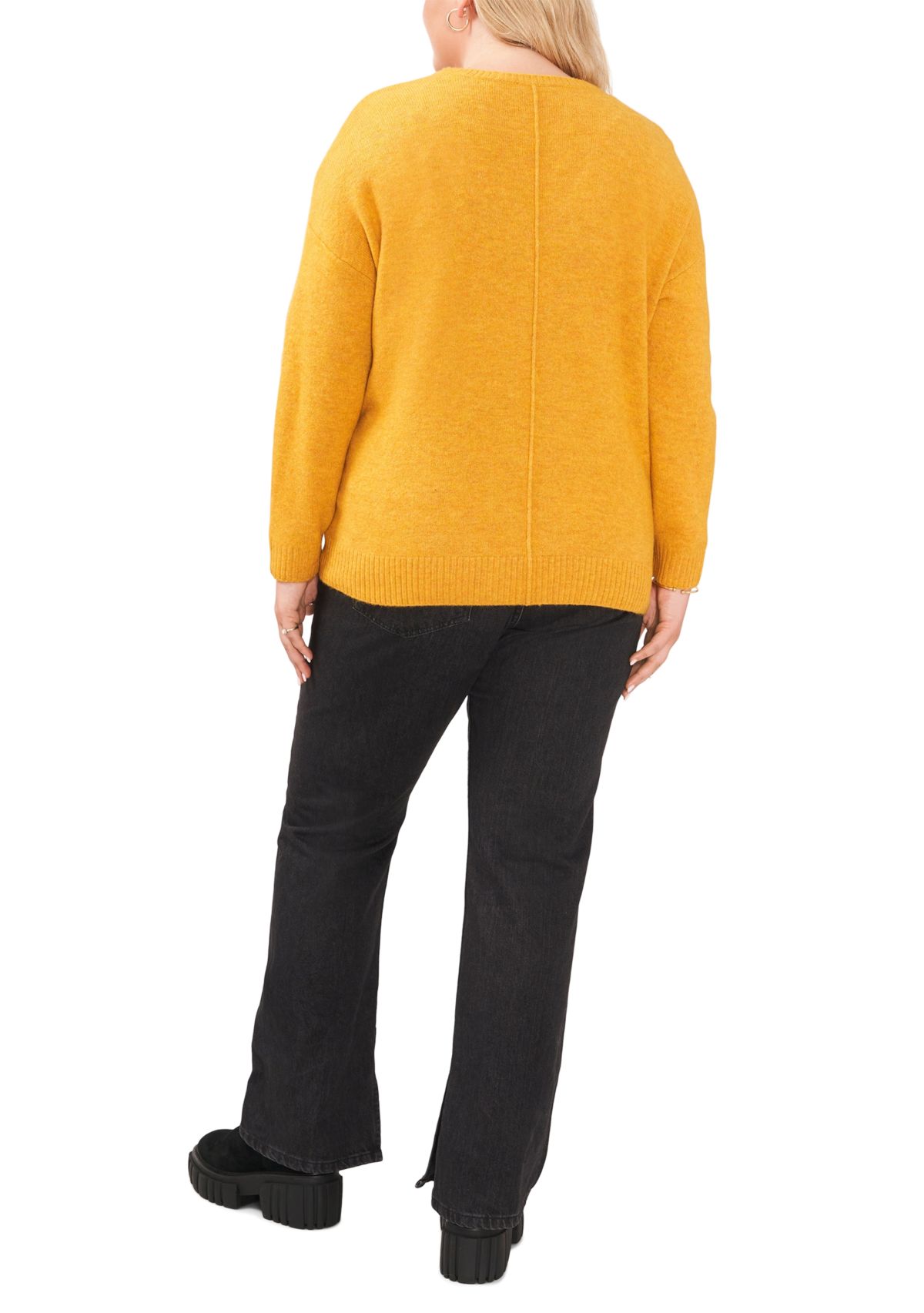 Plus Size Drop Shoulder Sweater with Exposed Seam 