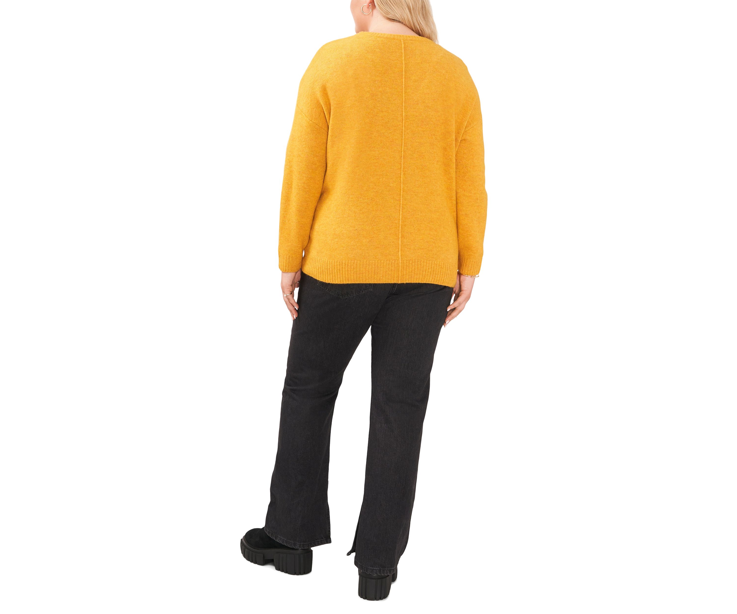 Plus Size Drop Shoulder Sweater with Exposed Seam 