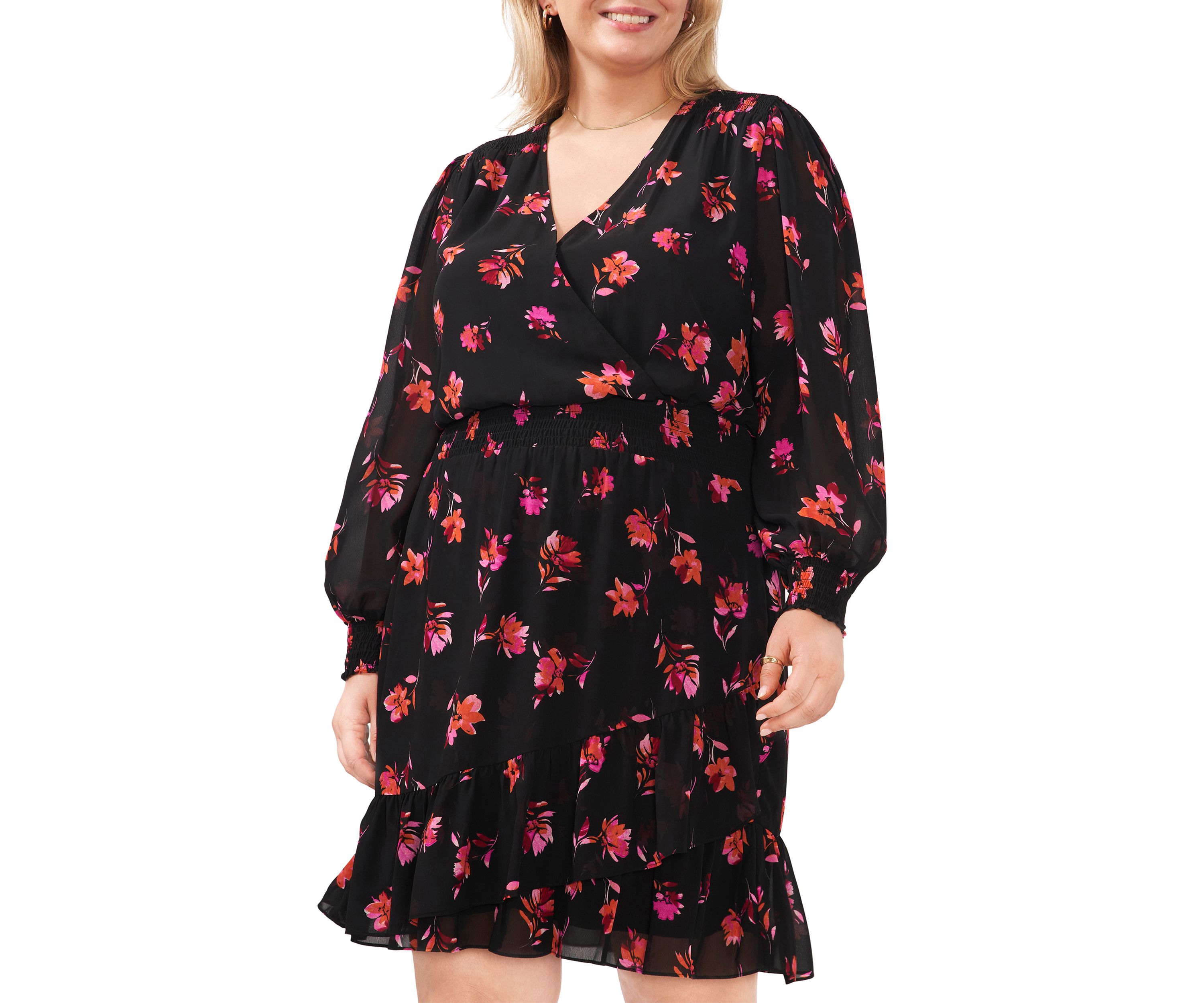 Plus Size Smocked Waist Surplice Dress