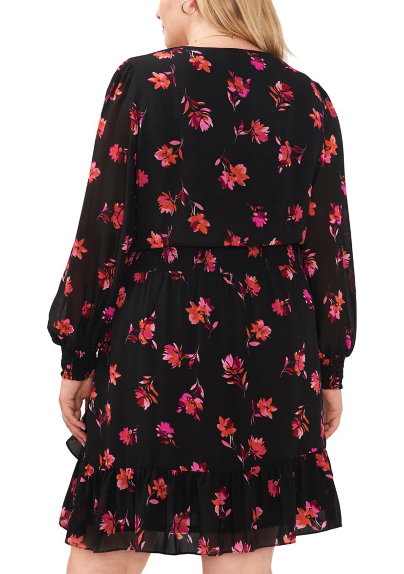 Plus Size Smocked Waist Surplice Dress