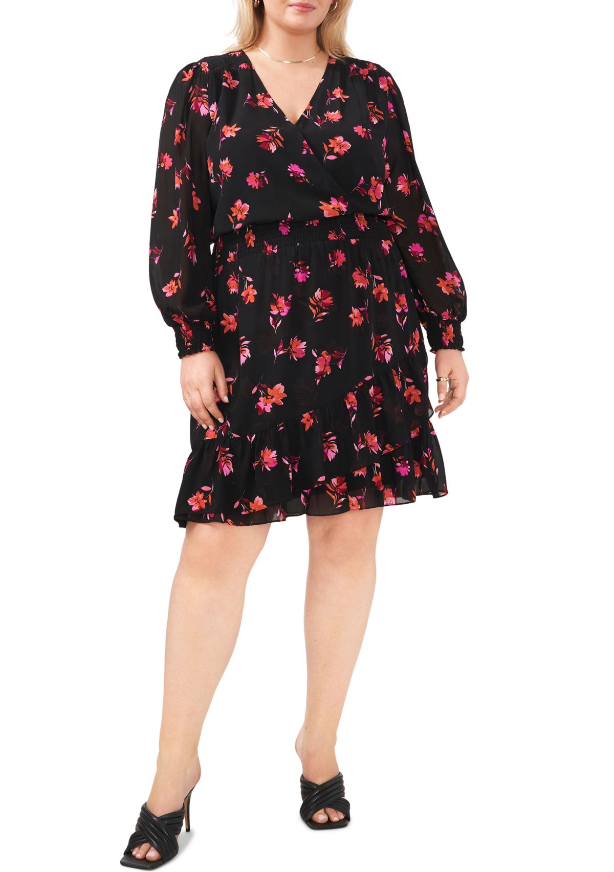 Plus Size Smocked Waist Surplice Dress