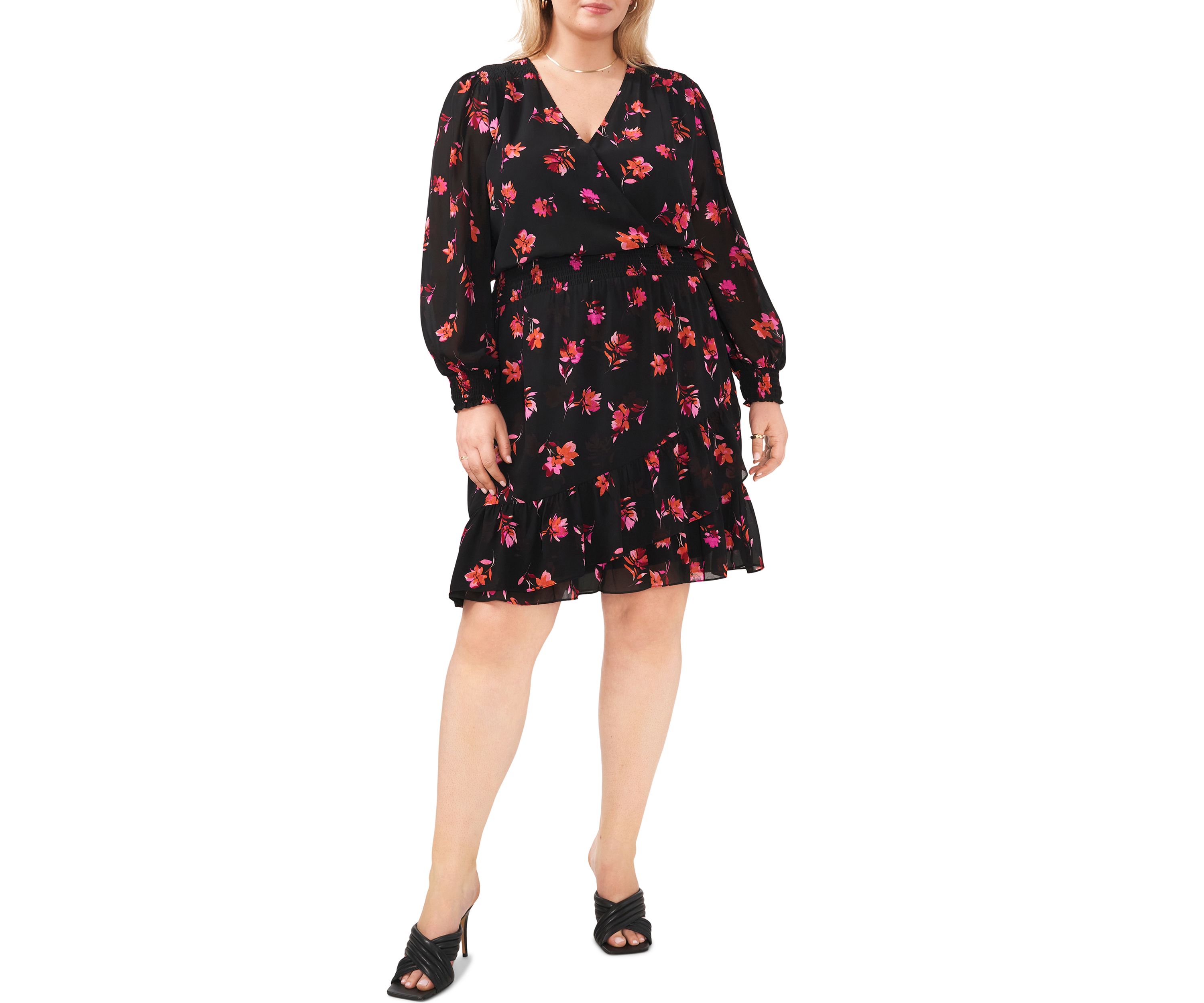 Plus Size Smocked Waist Surplice Dress