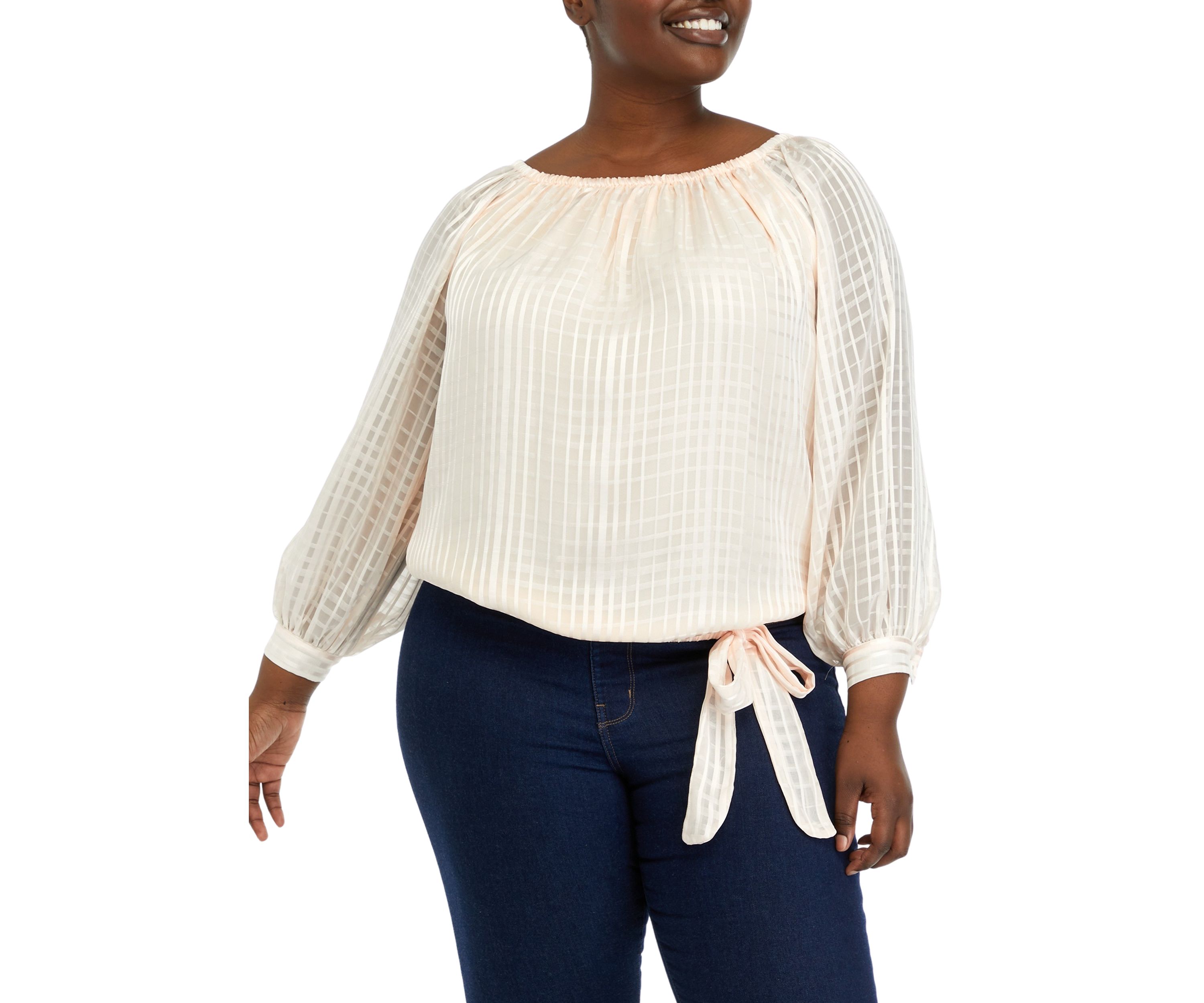 Plus Size Long Sleeve Blouse with Tie Detail