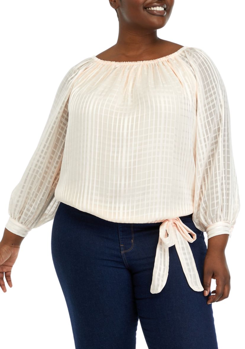 Plus Size Long Sleeve Blouse with Tie Detail