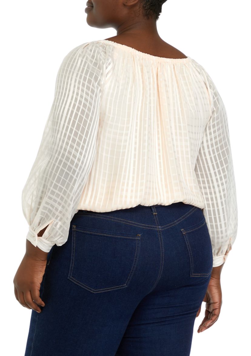 Plus Size Long Sleeve Blouse with Tie Detail