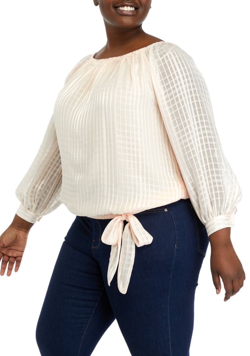 Plus Size Long Sleeve Blouse with Tie Detail