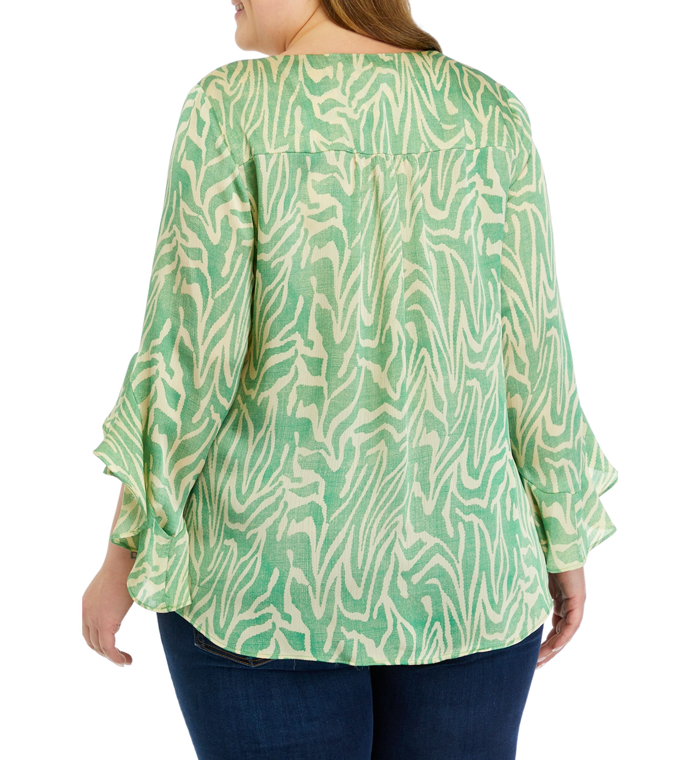 Plus Size Printed Bell Sleeve Blouse