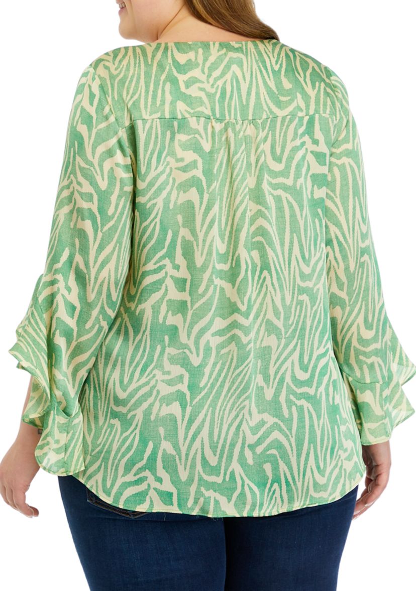 Plus Size Printed Bell Sleeve Blouse