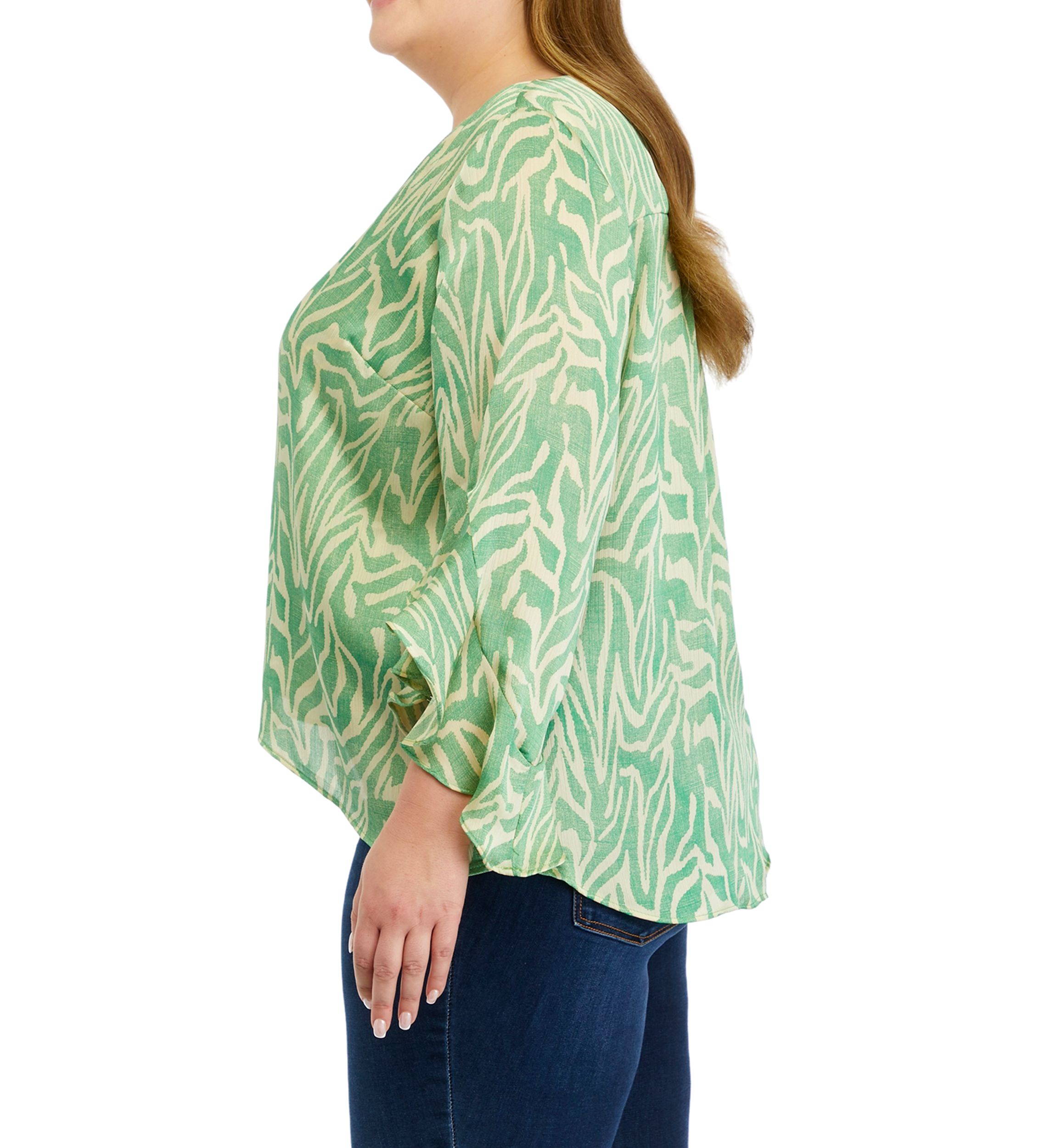 Plus Size Printed Bell Sleeve Blouse