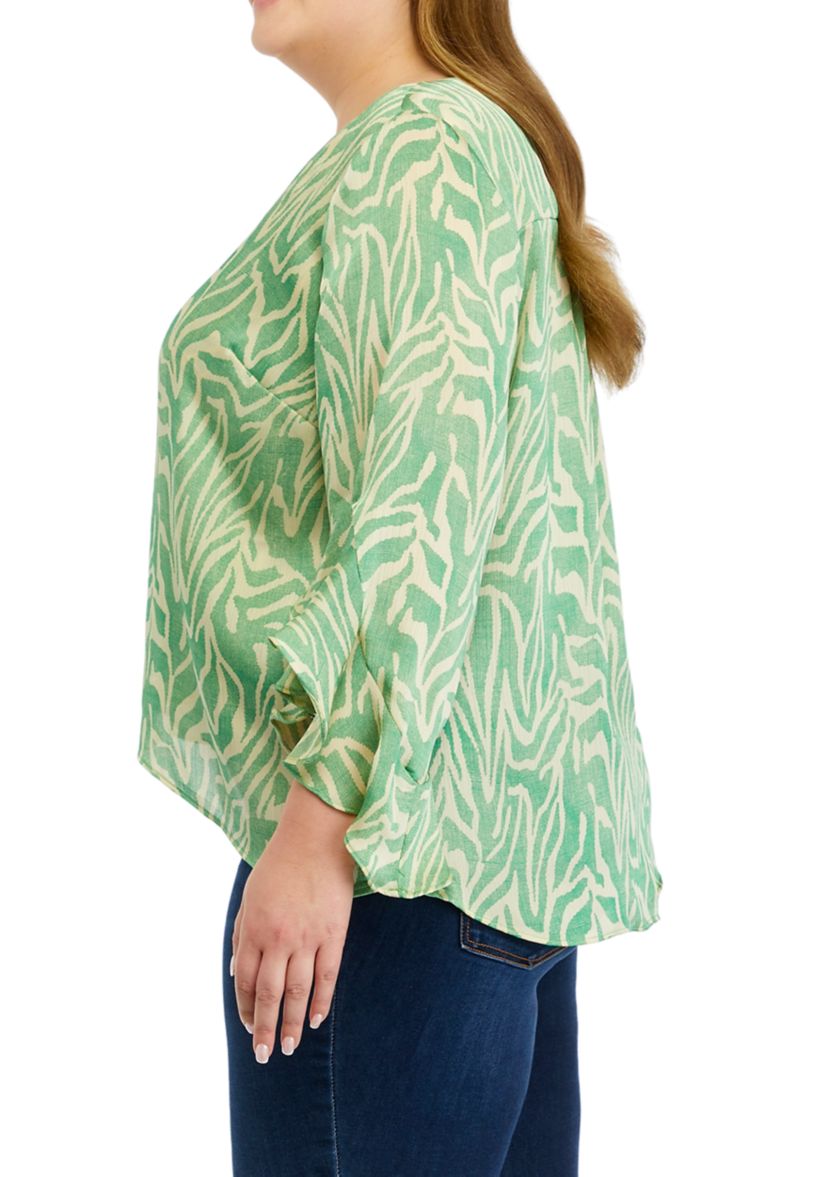 Plus Size Printed Bell Sleeve Blouse