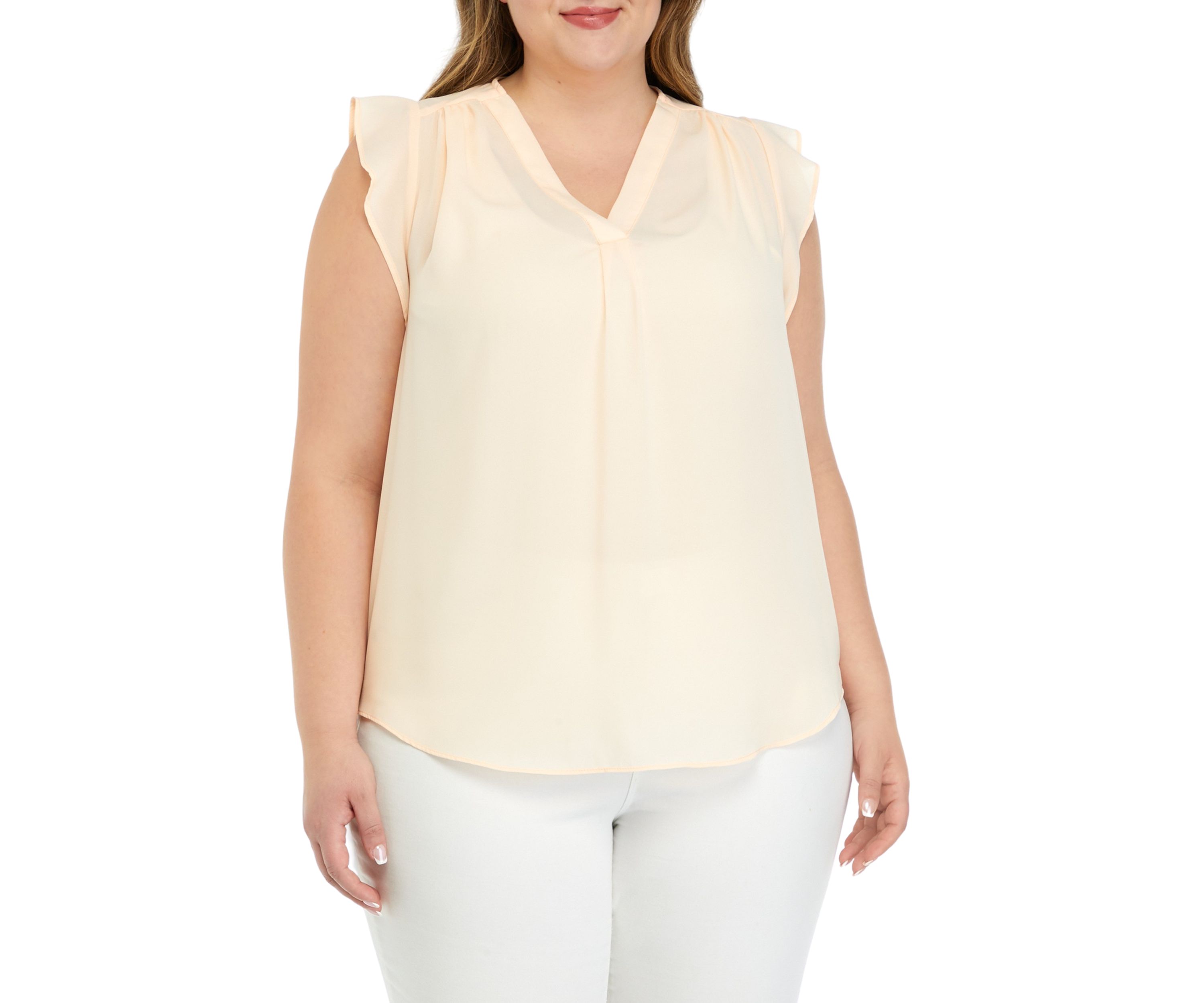 Plus Size V-Neck Flutter Sleeve Top