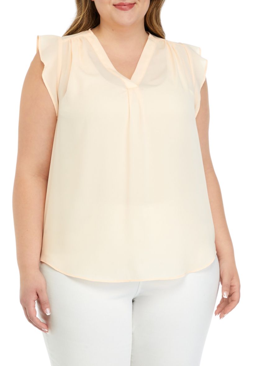 Plus Size V-Neck Flutter Sleeve Top