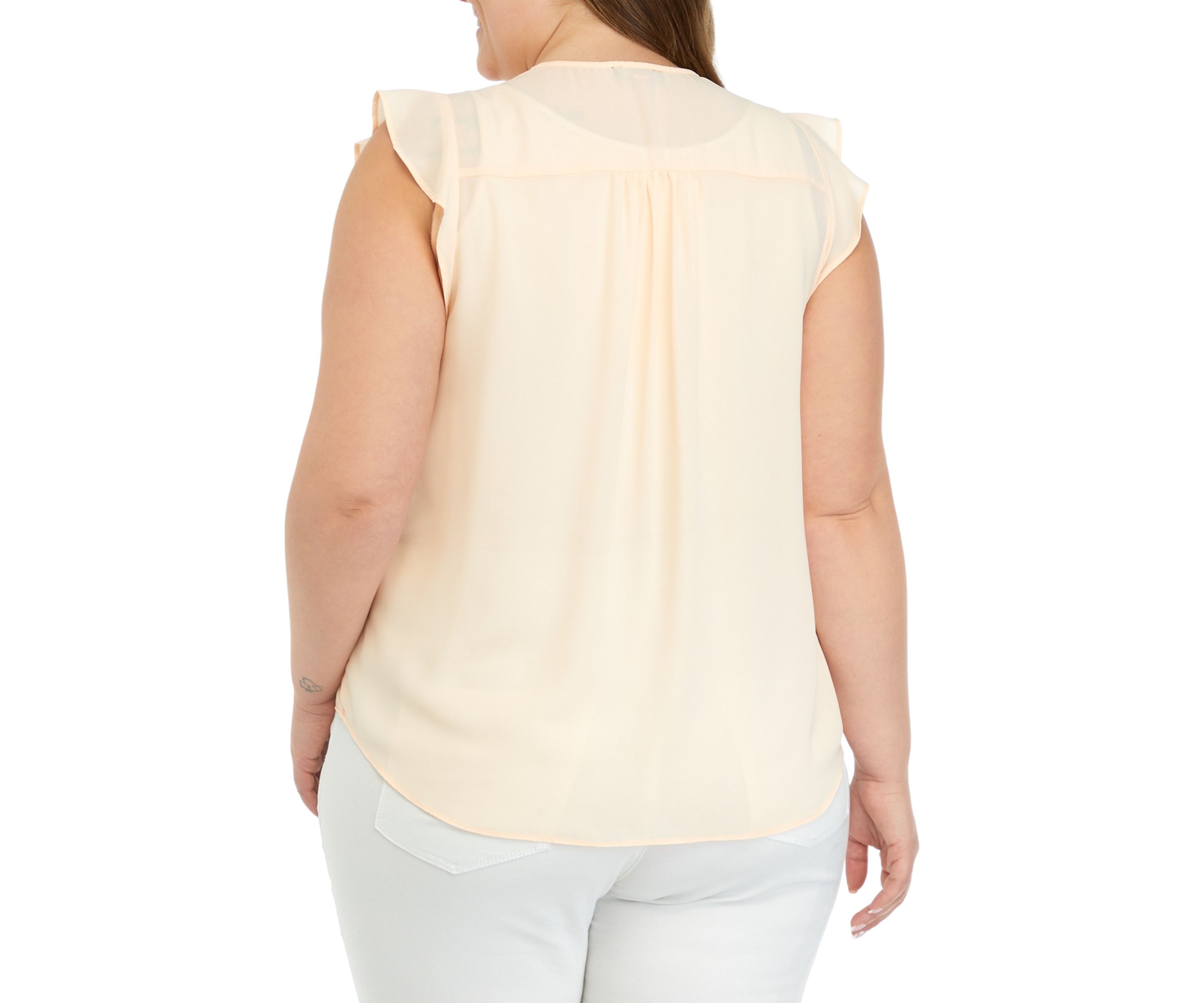 Plus Size V-Neck Flutter Sleeve Top