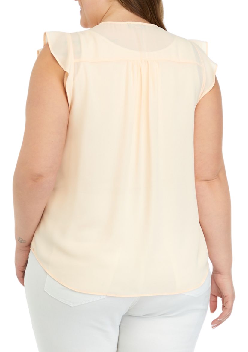 Plus Size V-Neck Flutter Sleeve Top