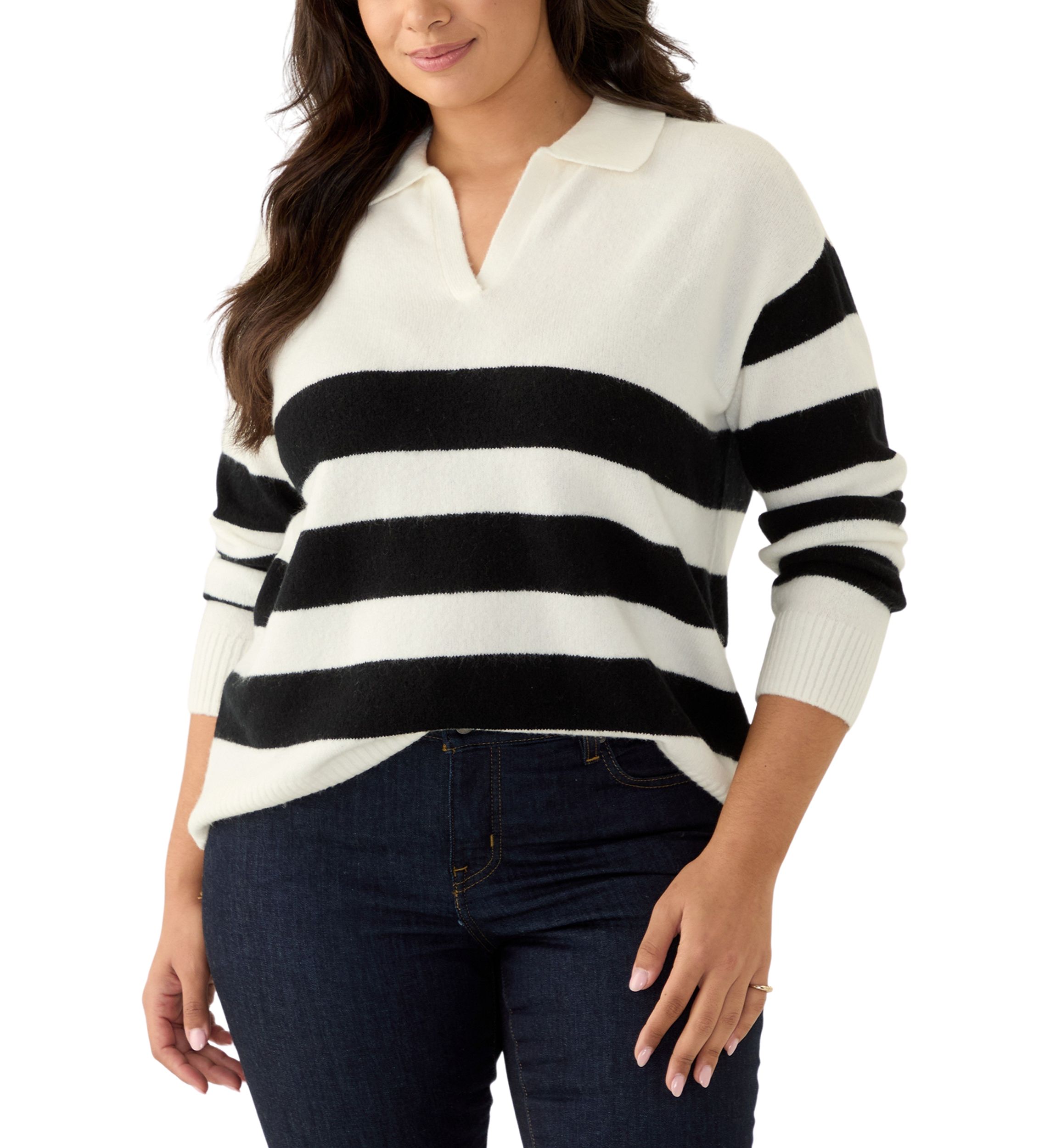 Plus Size Striped Polo Sweater 