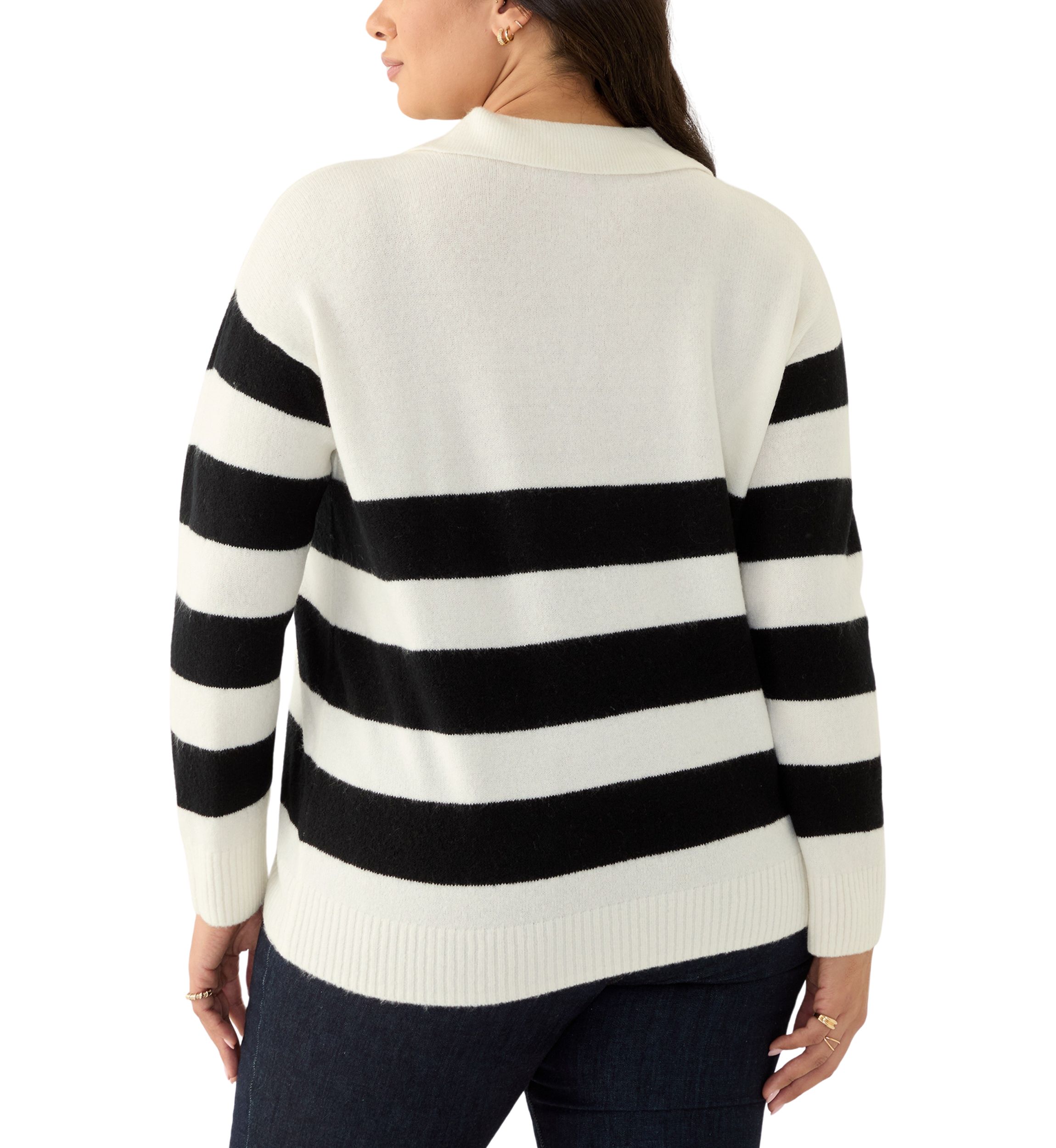 Plus Size Striped Polo Sweater 