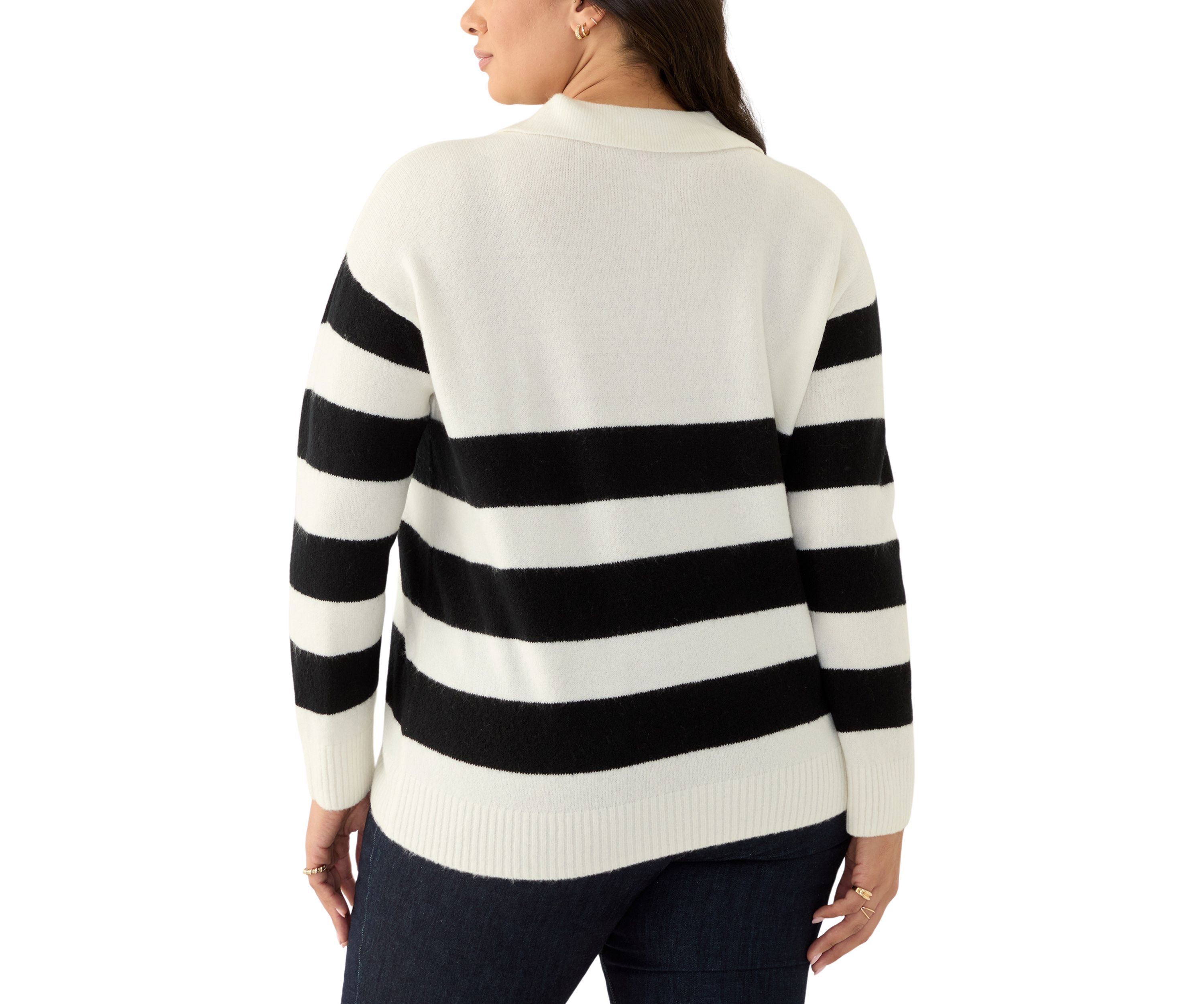 Plus Size Striped Polo Sweater 