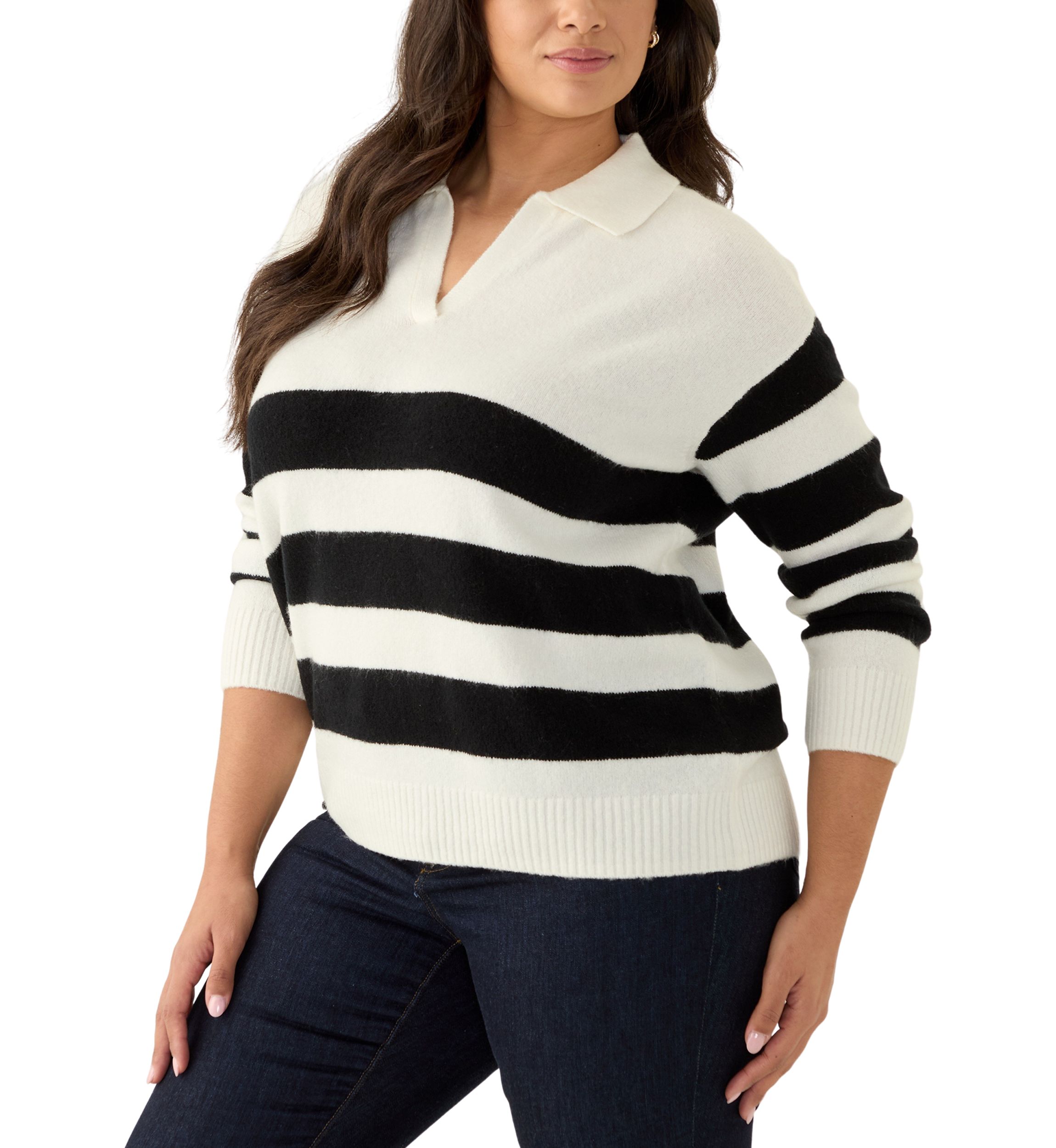 Plus Size Striped Polo Sweater 