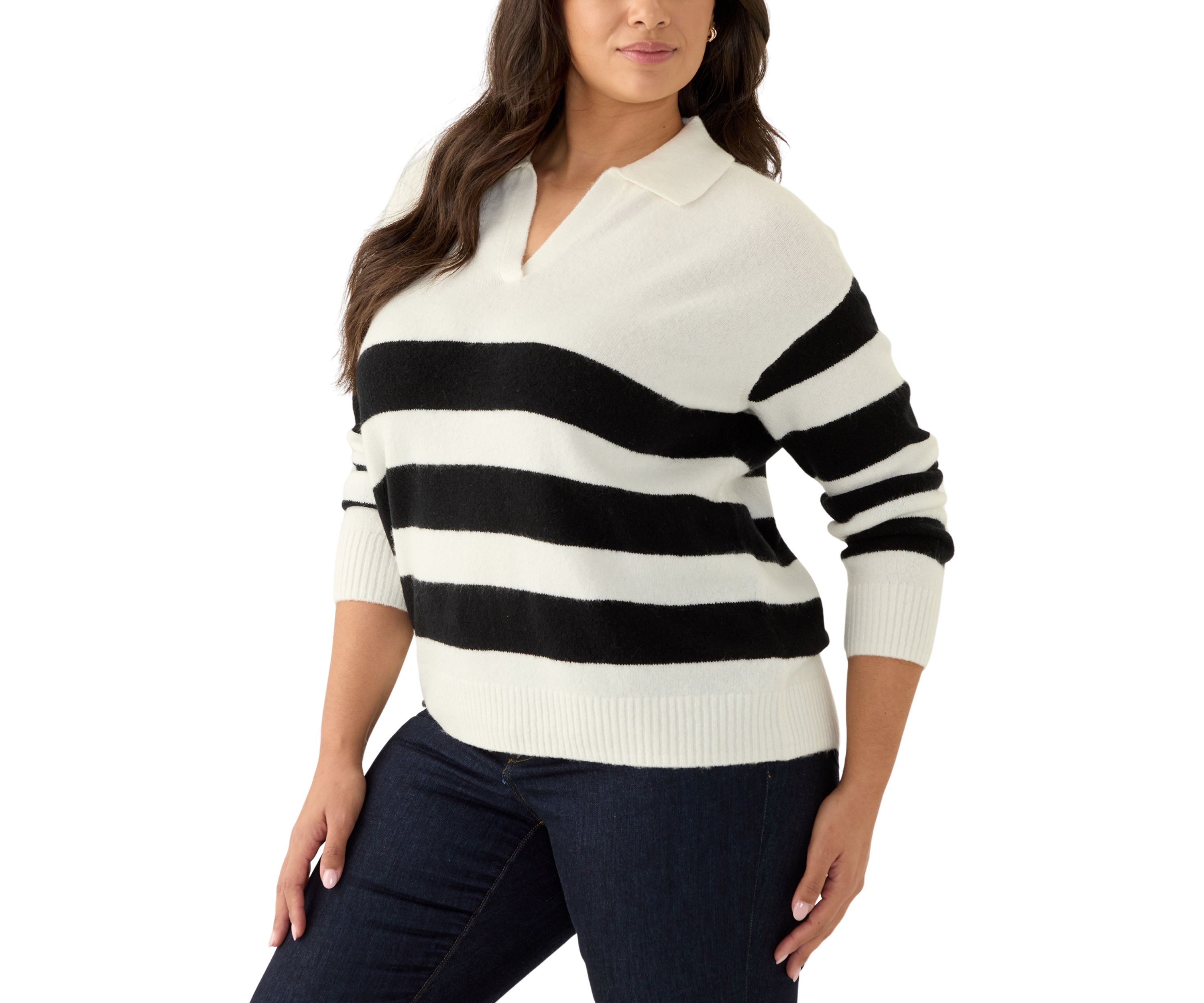 Plus Size Striped Polo Sweater 