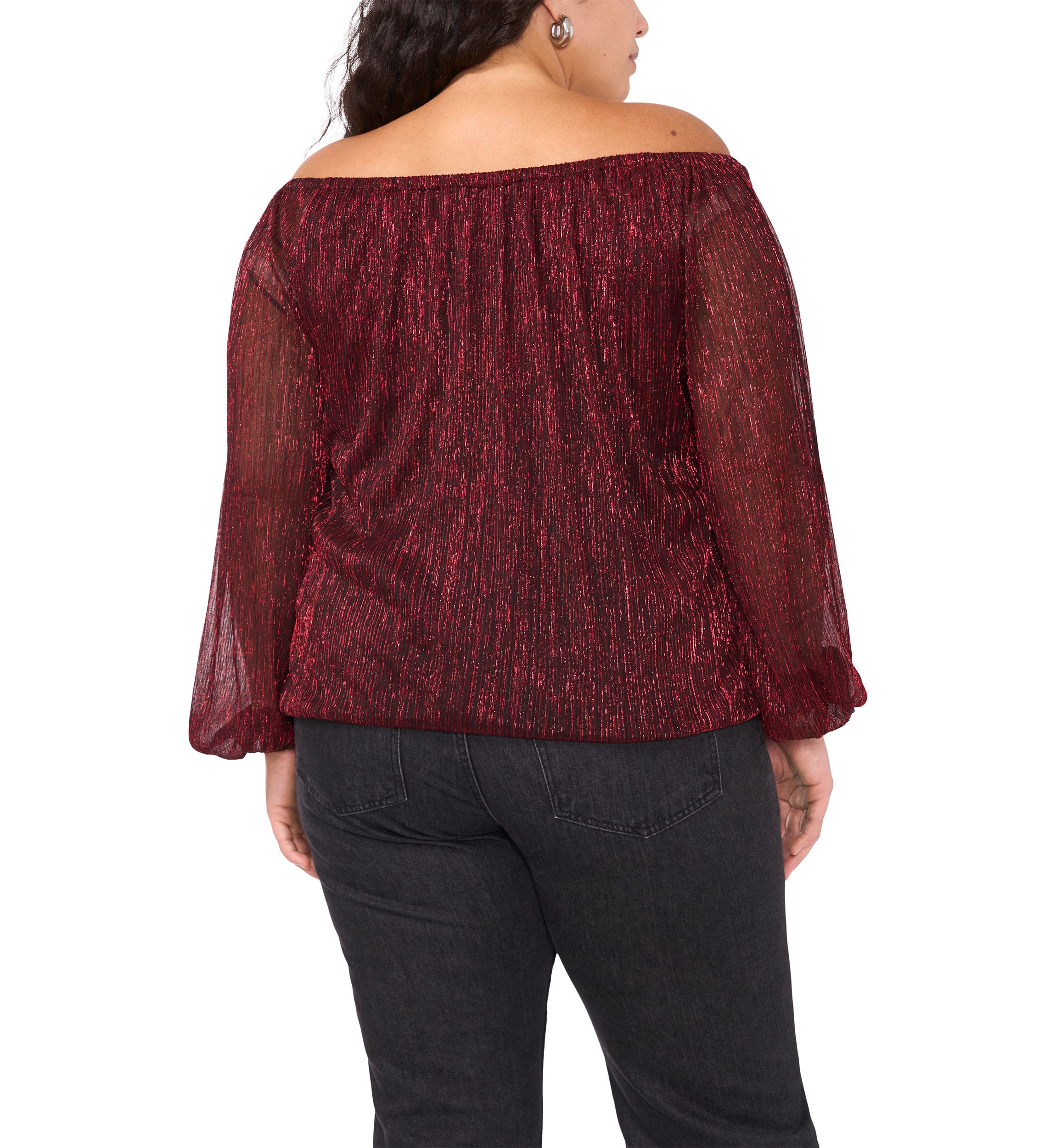 Plus Size Off the Shoulder Long Sleeve Blouse with Tie