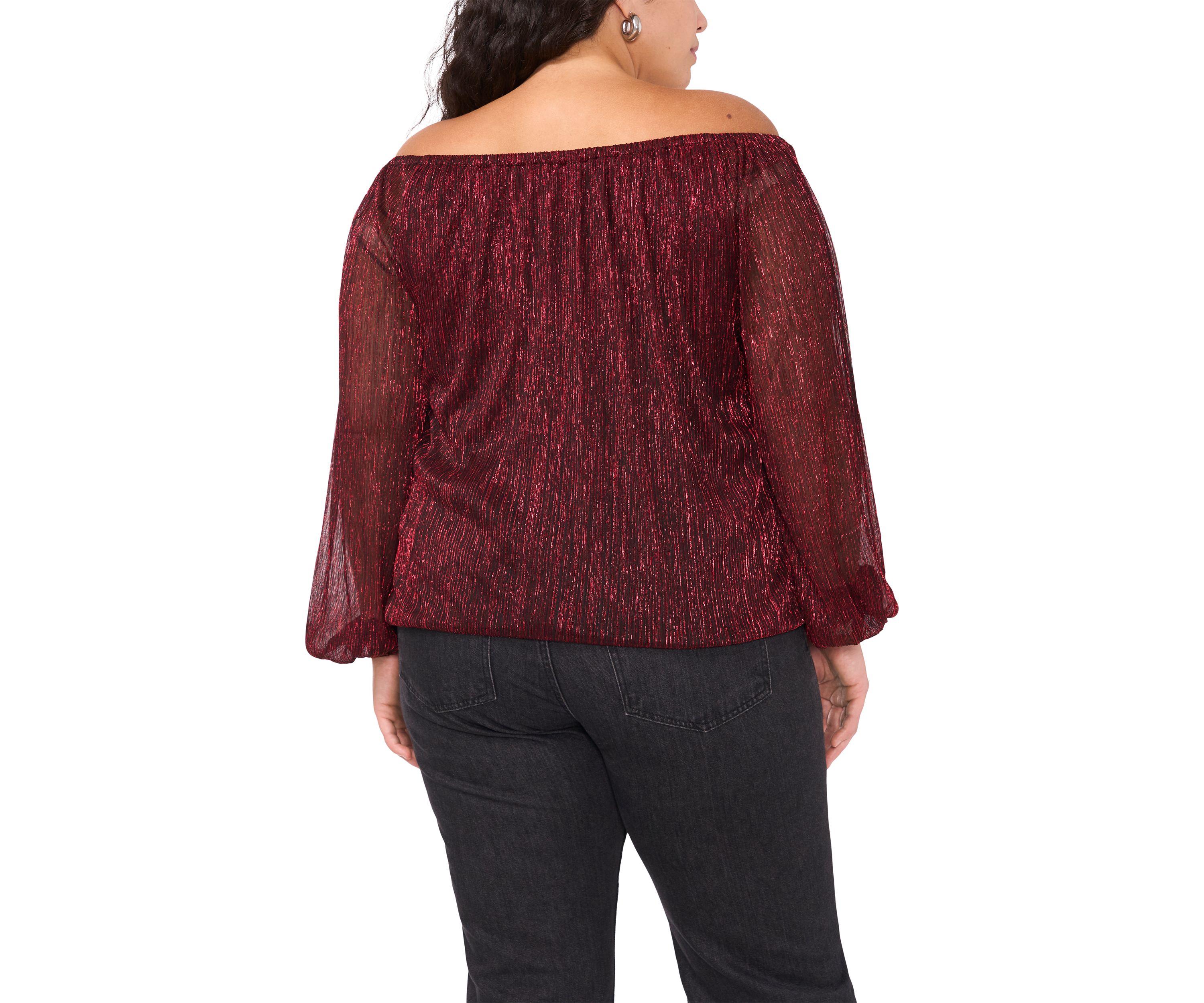 Plus Size Off the Shoulder Long Sleeve Blouse with Tie