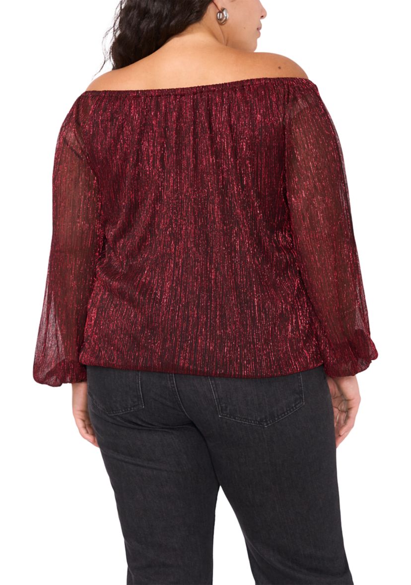 Plus Size Off the Shoulder Long Sleeve Blouse with Tie