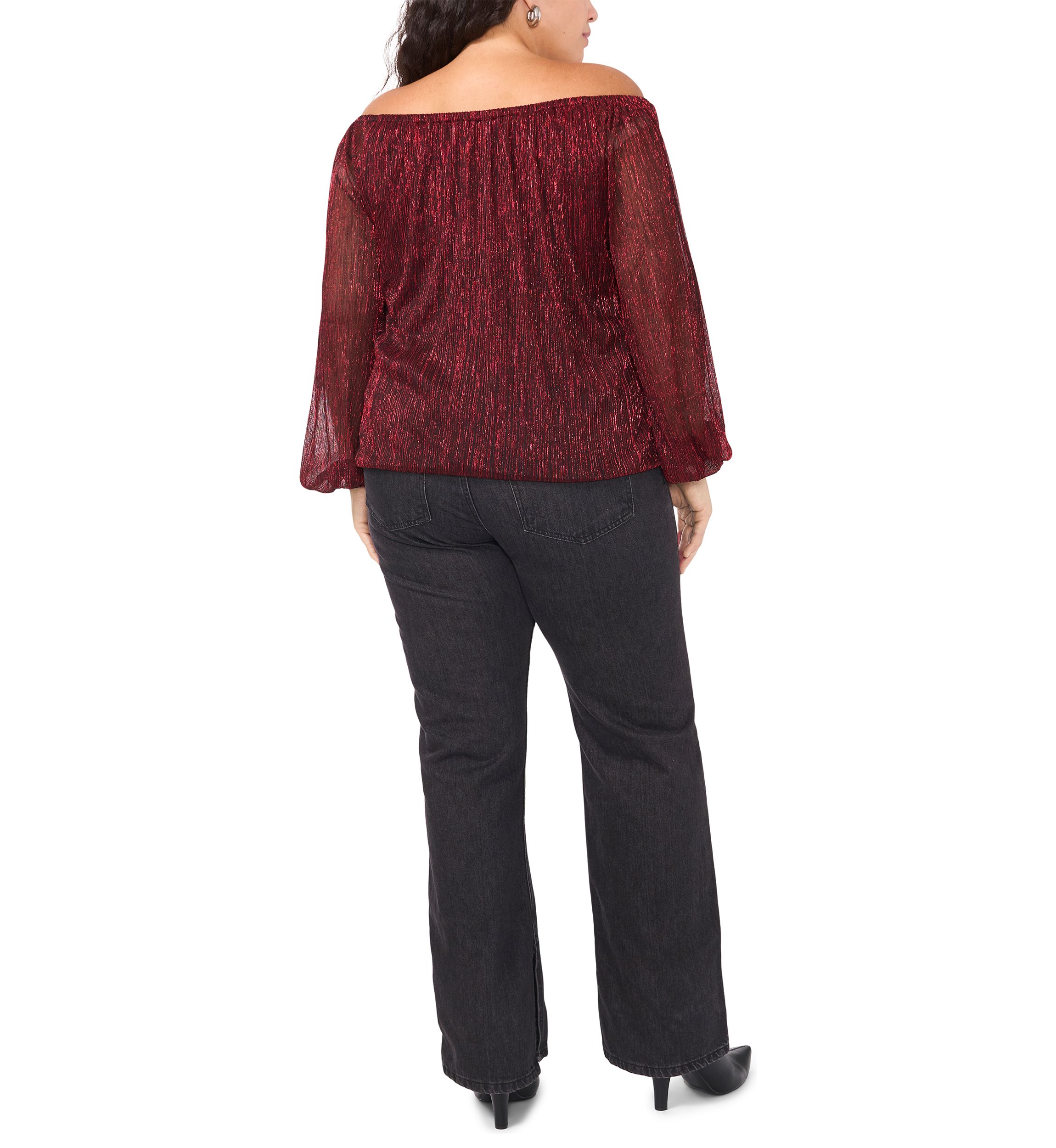 Plus Size Off the Shoulder Long Sleeve Blouse with Tie
