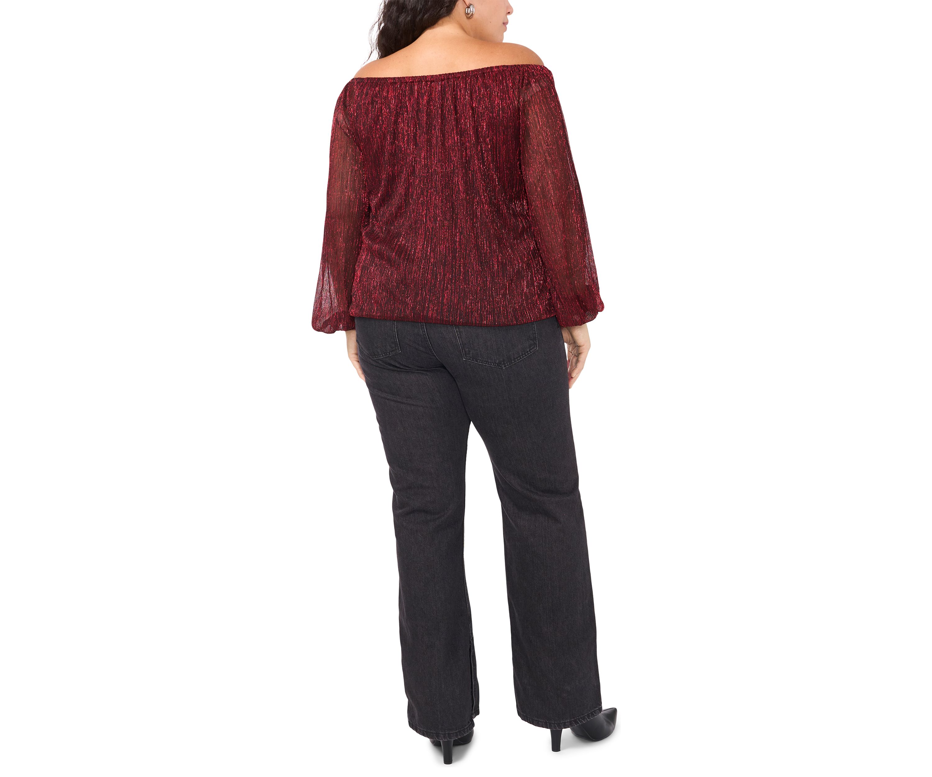 Plus Size Off the Shoulder Long Sleeve Blouse with Tie