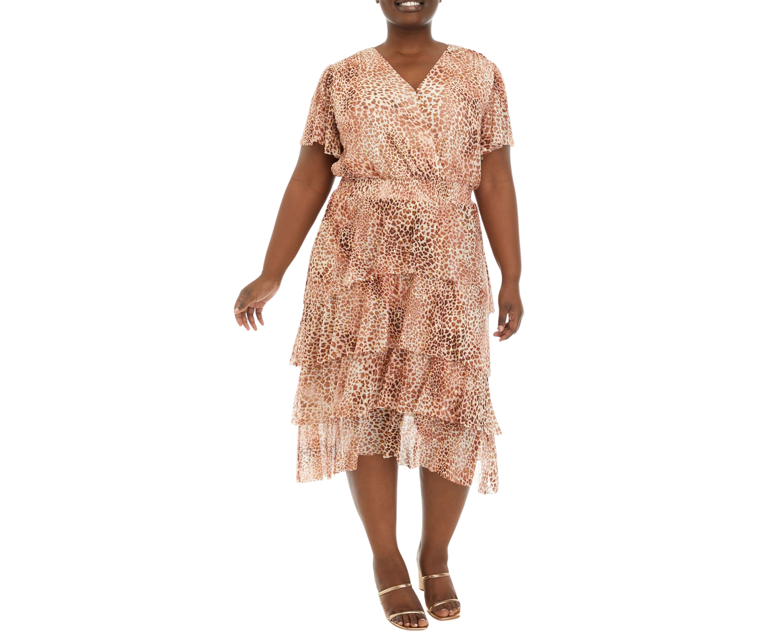 Plus Size Four Tier Layered Dress with V-Neck