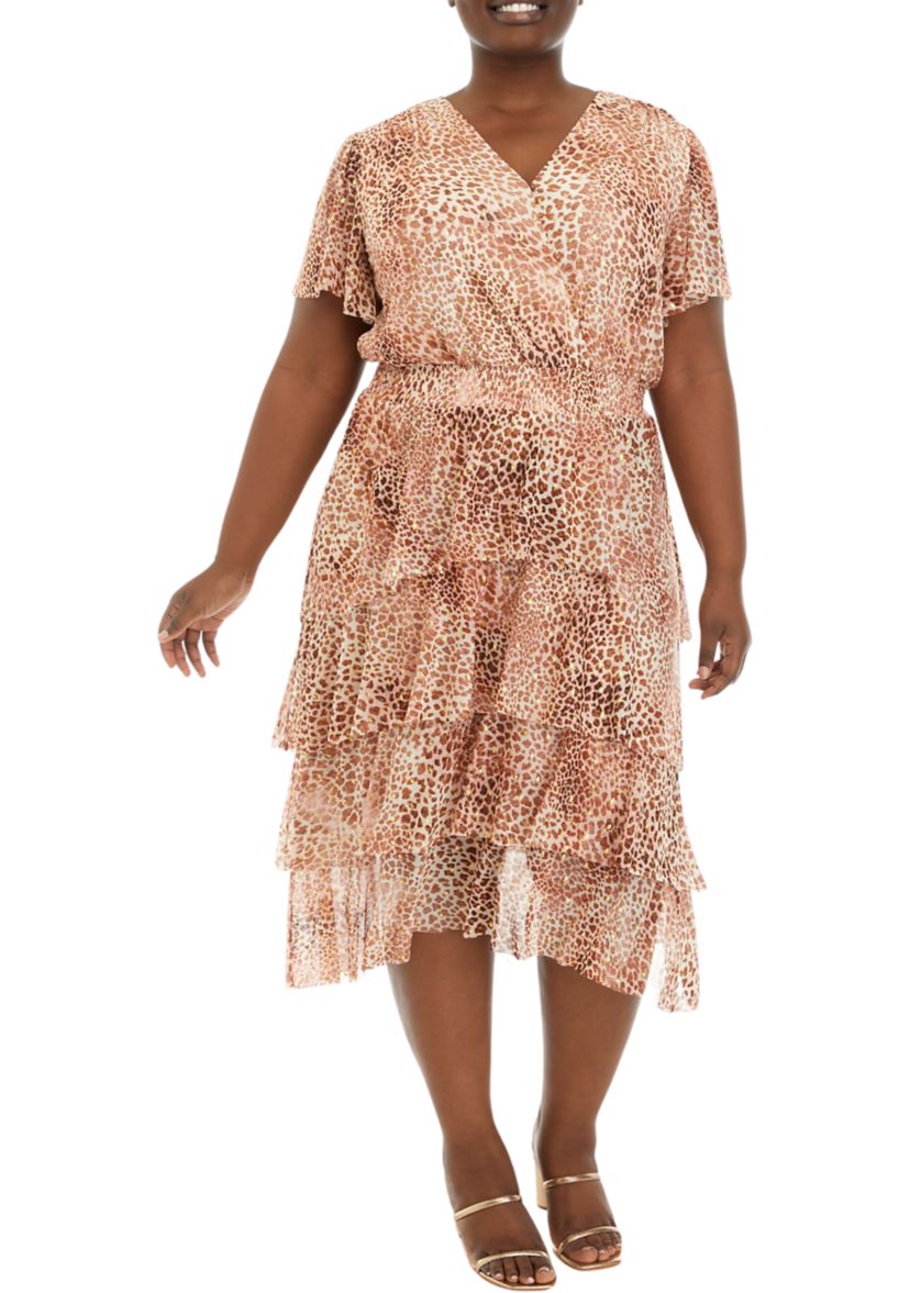 Plus Size Four Tier Layered Dress with V-Neck