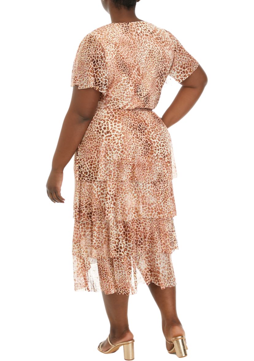 Plus Size Four Tier Layered Dress with V-Neck