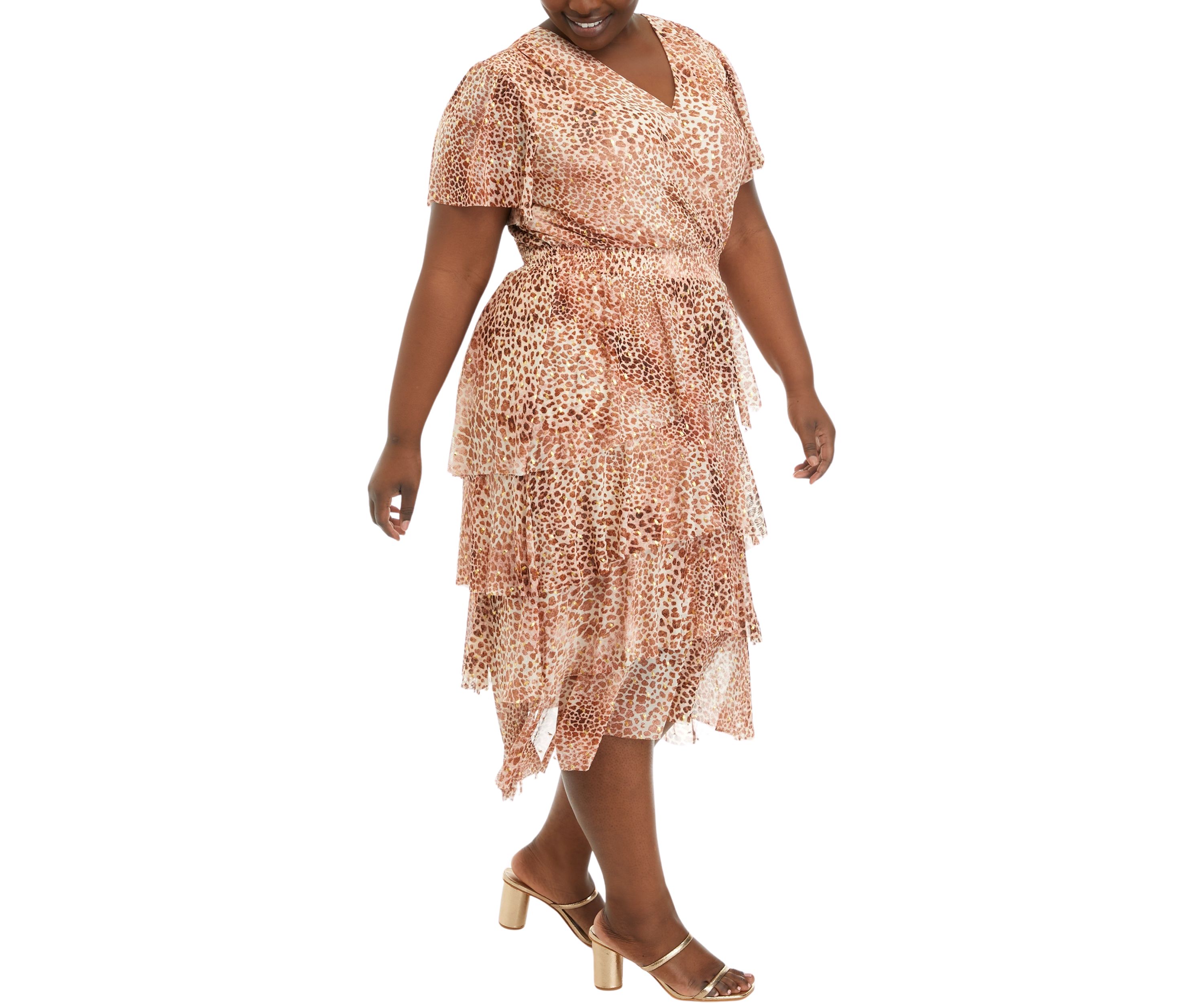 Plus Size Four Tier Layered Dress with V-Neck