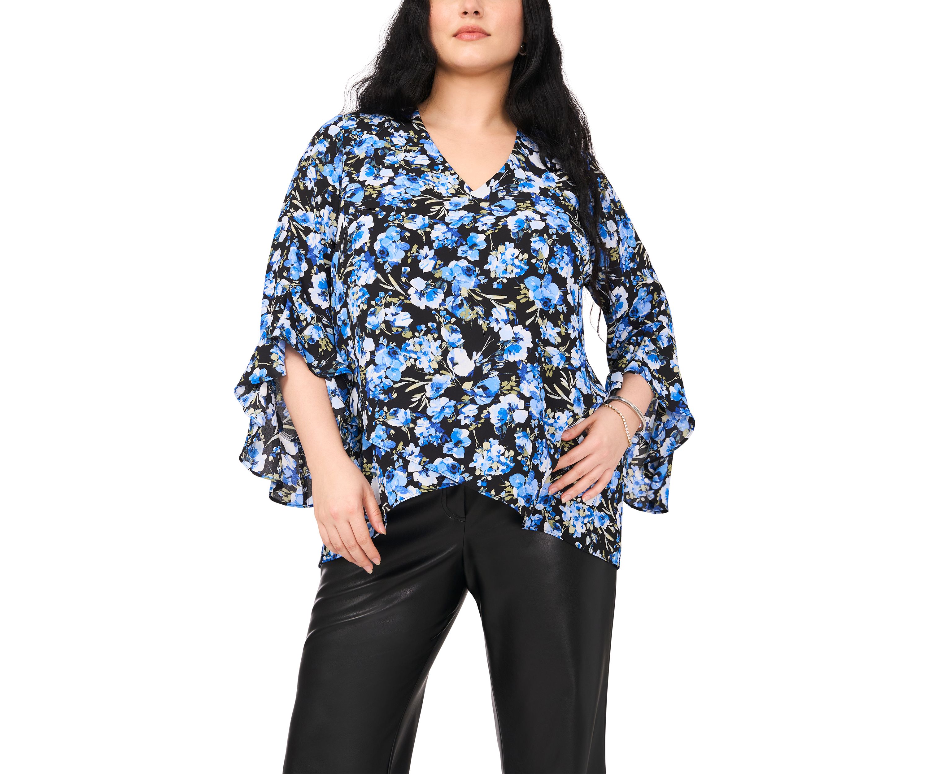 Plus Size V-Neck 3/4 Sleeve Blouse