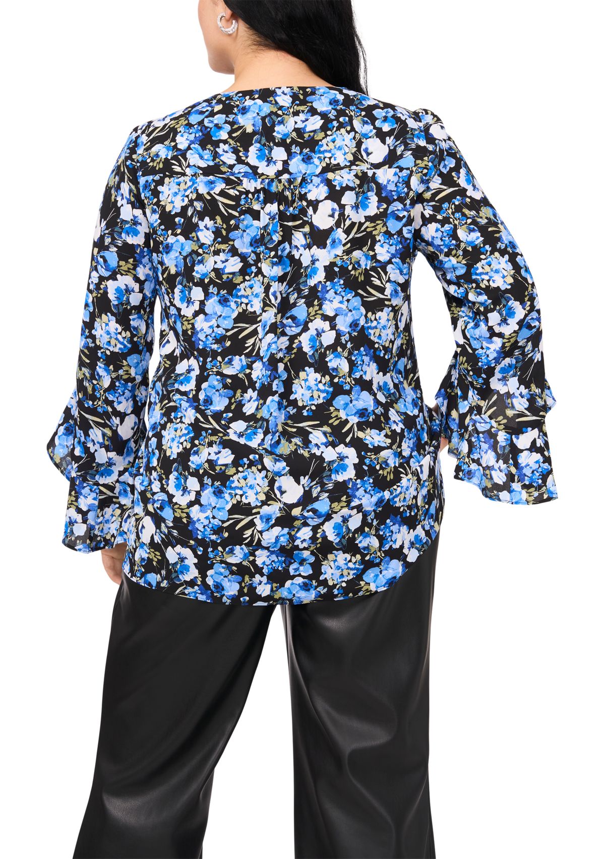 Plus Size V-Neck 3/4 Sleeve Blouse