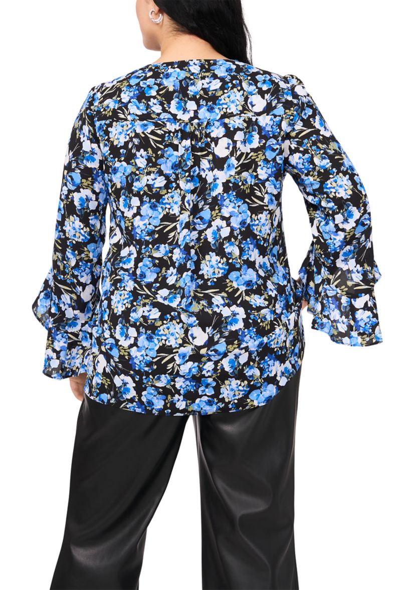 Plus Size V-Neck 3/4 Sleeve Blouse