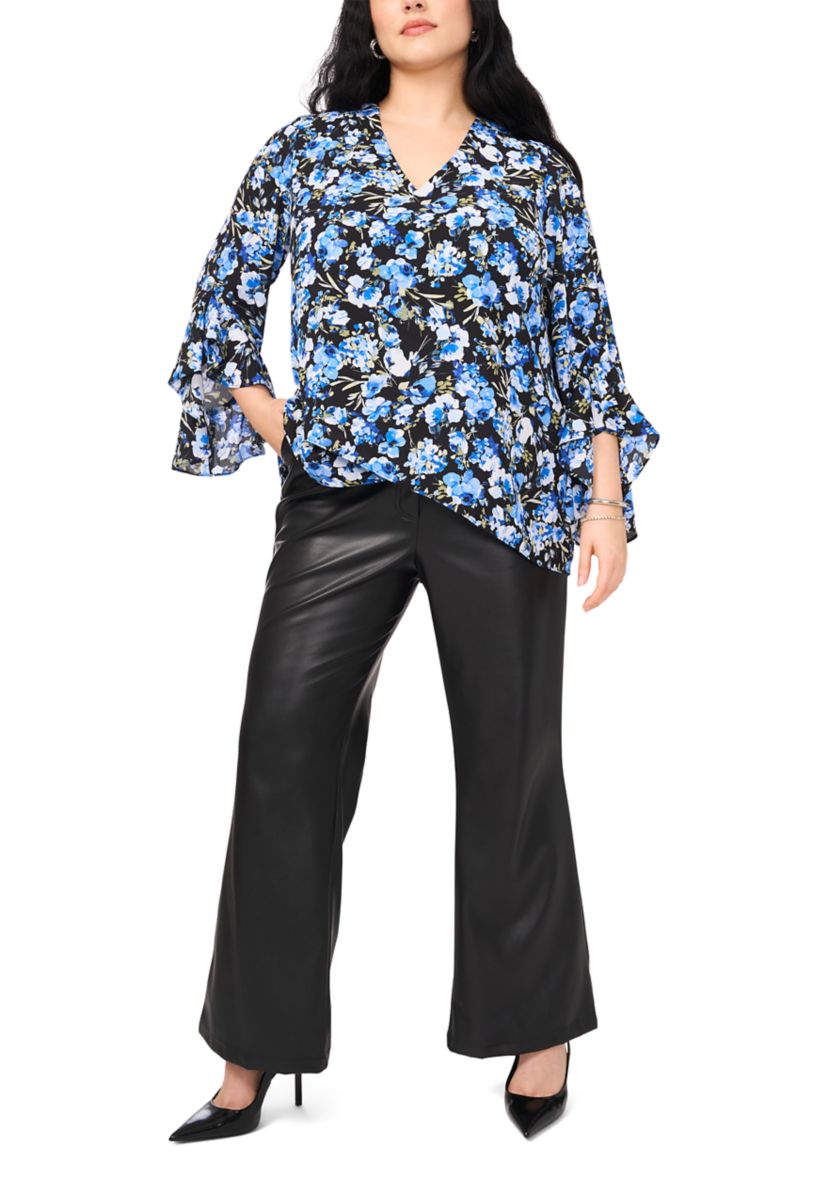 Plus Size V-Neck 3/4 Sleeve Blouse