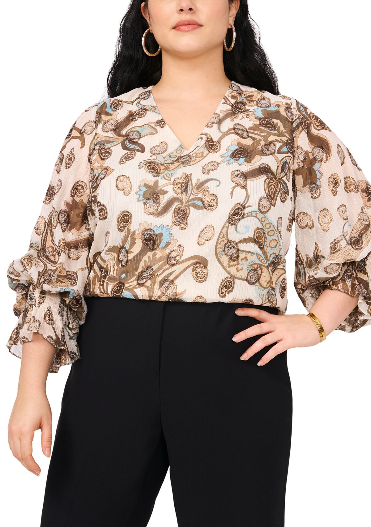 Plus Size Woven V-Neck Blouse