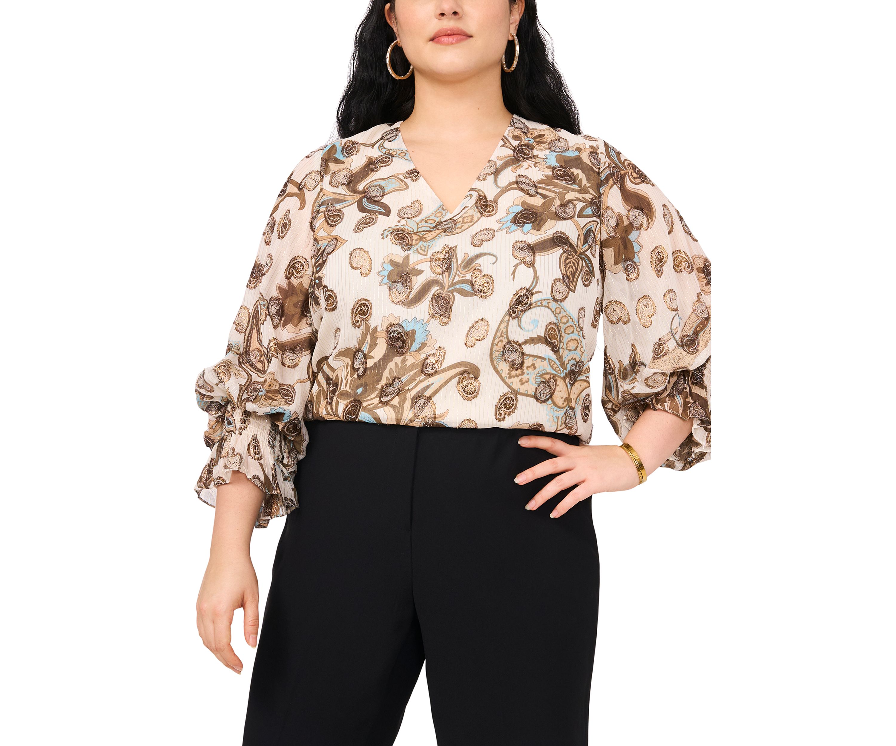 Plus Size Woven V-Neck Blouse